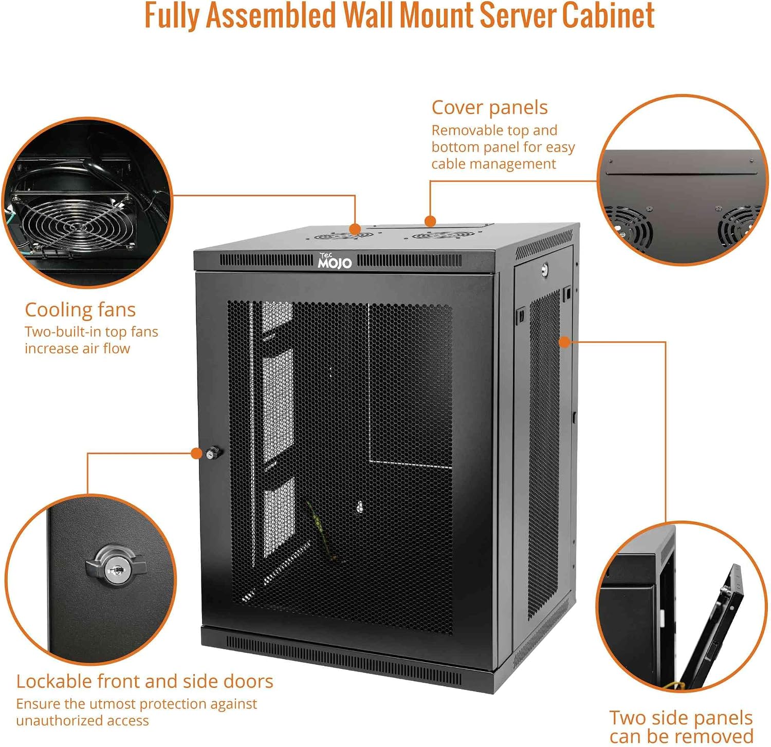 Tecmojo 15U Wall Mount Rack,15U Rack 17.7 Inch Depth,Hold Up to 176 Lbs,Enclosed Wall Mount Rack Kit for 19 Inch Network,Server and AV Gear,Mesh Door(Elite Collection)
