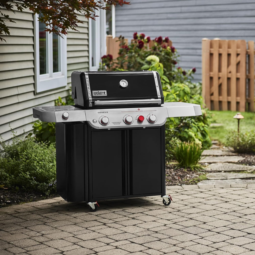 Weber Genesis E-335 Natural Gas Grill for Outdoor Cooking, 3 Burners and 1 Side Burner, Black – Porcelain-Enameled Cast-Iron Grates, PureBlu Burners & Sear Zone