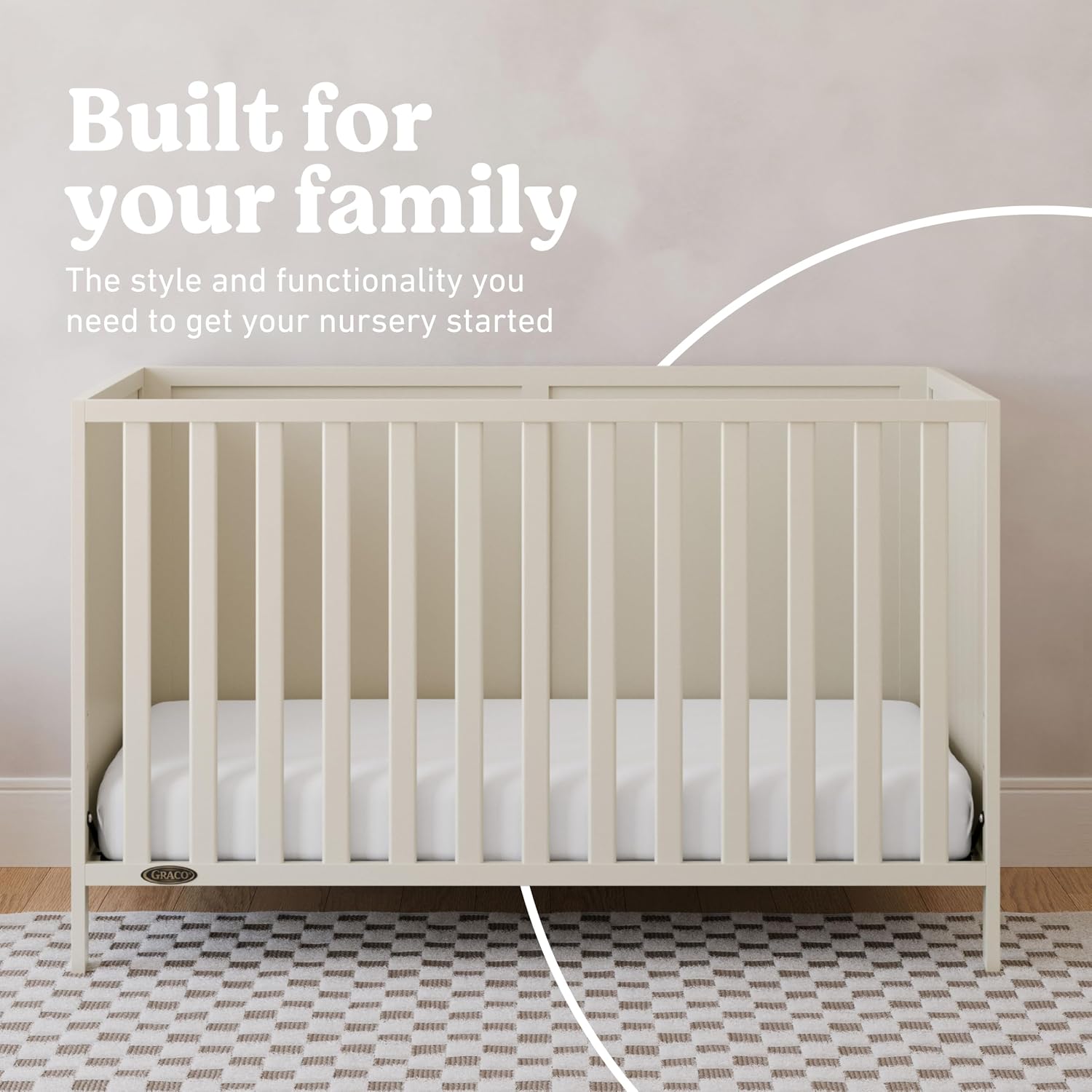 Graco Theo 3-in-1 Convertible Baby Crib - GREENGUARD Gold Certified, Converts to Toddler Bed & Daybed, Fits Standard Full-Size Baby Crib Mattress, 4 Adjustable Mattress Heights (Frosted Oat)