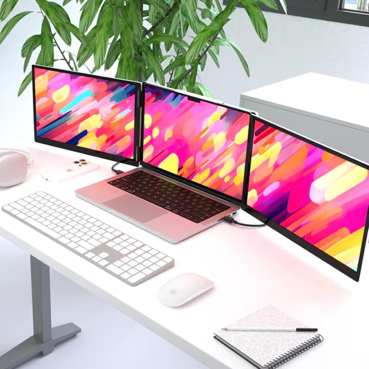 14' Pro Triple Laptop Glass Screen Extender, Dual 14' 2k Portable Monitors, 144Hz, 100% DCI-P3, 500 Nits, Aluminum Finish for 14' MacBook Pro & Windows, for Gaming, Creators, & Professional
