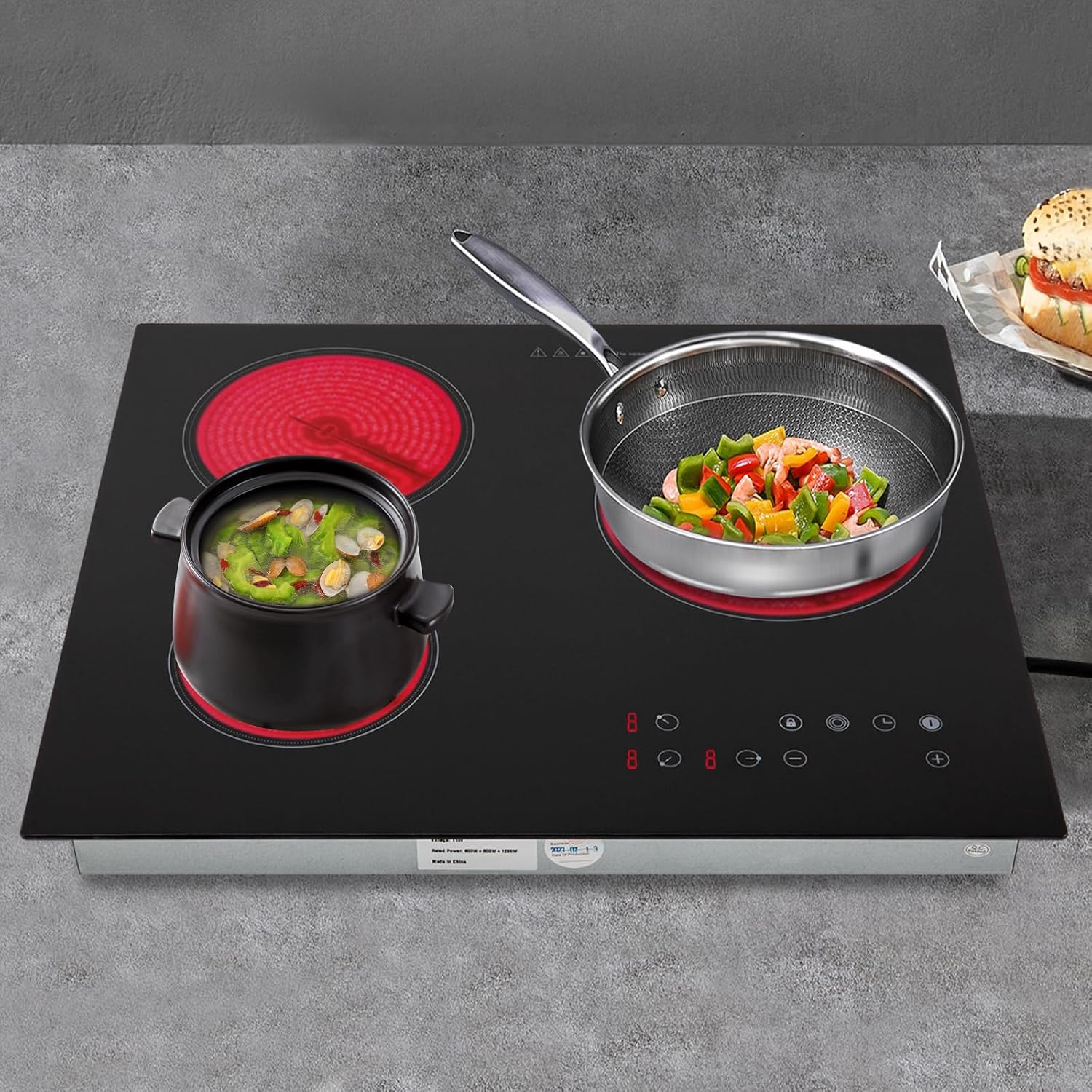 3 Burners Electric Cooktop, Radiant Electric Stove Top Built-in Ceramic Stove Countertop Flat Top Stove with 9 Power Levels, Timer & Kid Safety Lock, Slide Touch Control