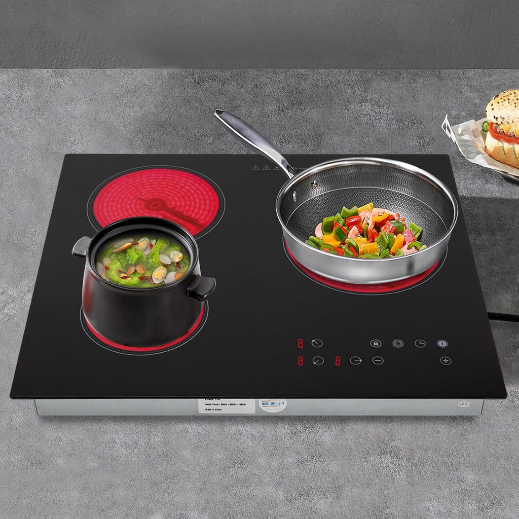 2600W 110V Electric Ceramic Cooktop, 23 Inch Electric Cooktop, 3 Burners Built-in Radiant Electric Stove Top with Timer, Child Safety Lock, Sensor Touch Control for Kitchens, Cabins
