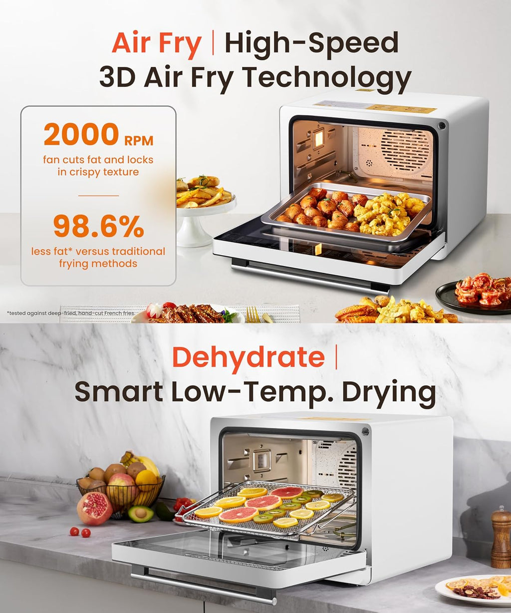 FOTILE HYZK32-E3 ChefCubii 1.1 cu. ft. 4-in-1 Steam-Combi Oven with Steam-Bake, Air Fry, Convection, Dehydrator Functions, and 50 Preset Menus,White