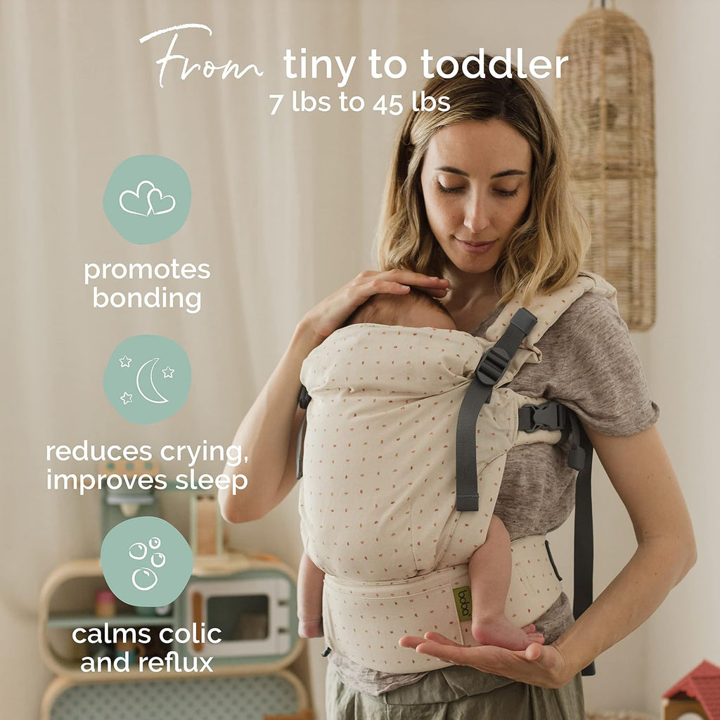 Boba X Baby Carrier - Newborn to Toddler Adjustable, 2-in-1 Convertible Front and Backpack Carrier 7 to 45 lbs, Ergonomic Baby Carrier with Crossable Straps (Ecru Hemisphere)