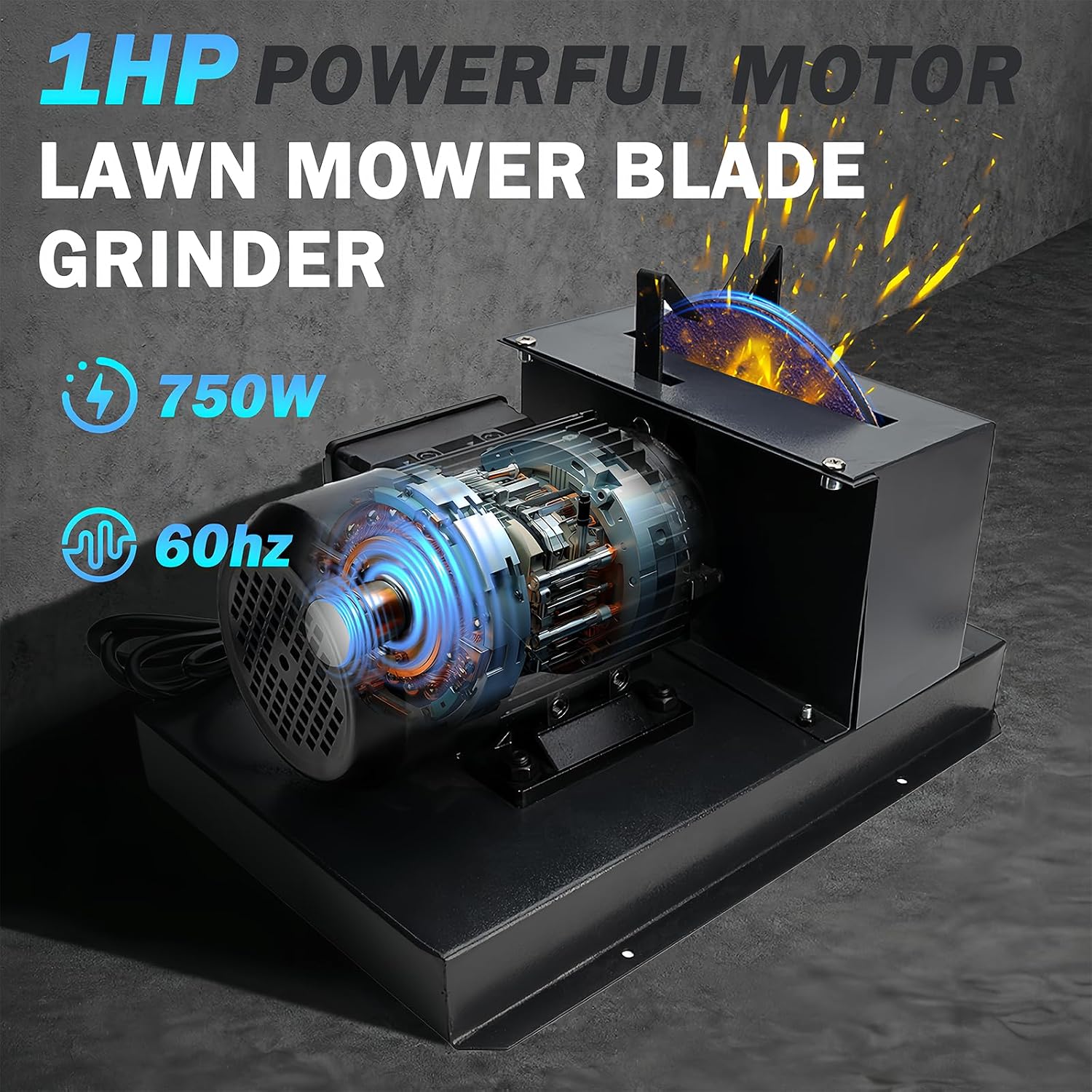 Professional Lawn Mower Blade Grinder | 1HP 750W 9' Ceramic Wheel with Adjustable Angle Bracket for Lawn Mower Blades | High/Low Lift Blades | Gator Blades | Flat Blades,etc