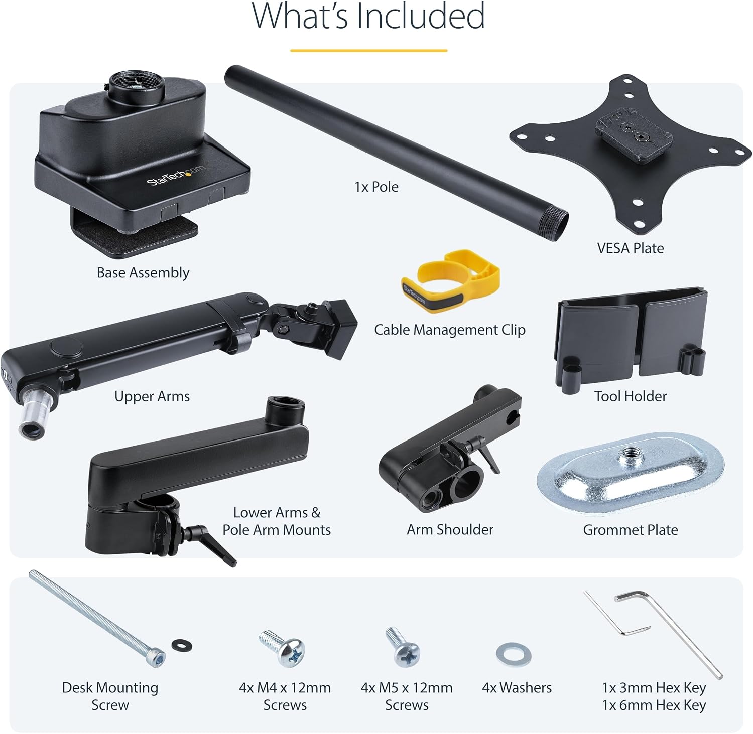 StarTech.com Desk Mount Monitor Arm w/ 2X USB 3.0 Ports for VESA Display up to 34' (17.6lb/8kg), C-Clamp/Grommet, Mechanical Spring