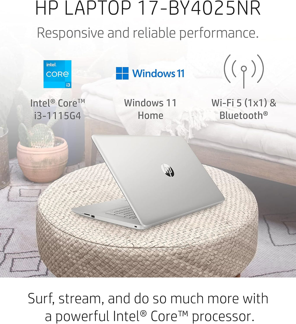 HP 17 Laptop PC, 11 Generation Intel Core, 4 GB RAM, 256 GB SSD, UHD Graphics, 17.3' HD+ Display, Windows 11 Home, Wi-Fi & Bluetooth Combo, 7 Ports, Long Battery Life, HD Webcam (17-by4025nr, 2022)