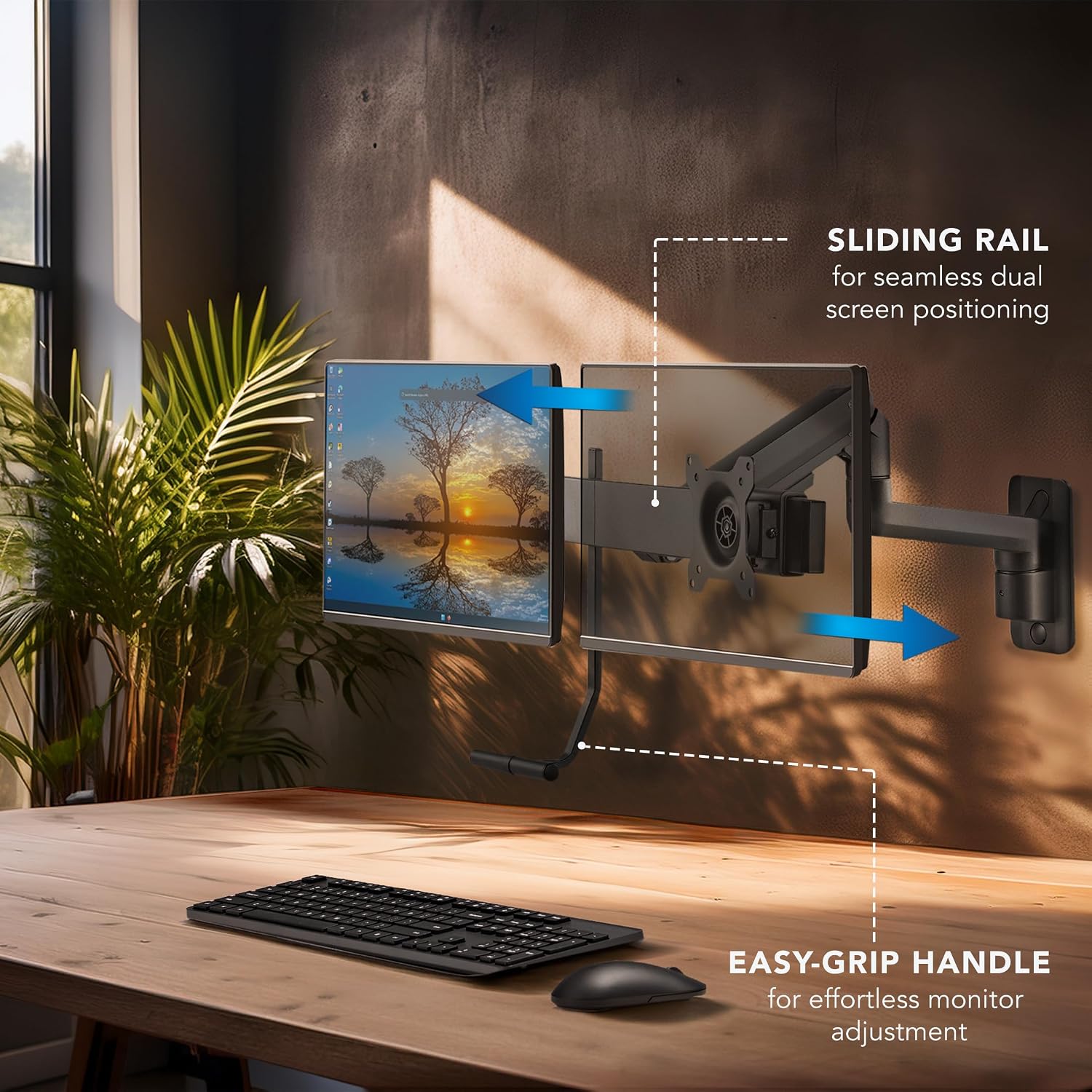 Mount-It! Proflex Dual Monitor Wall Mount, Gas Spring Arm with Crossbar, Fits 17–32″ Screens up to 19.8 lb Each, Height Adjustable Full Motion Tilt Swivel Rotate, VESA 75, 100 mm, Premium Setup