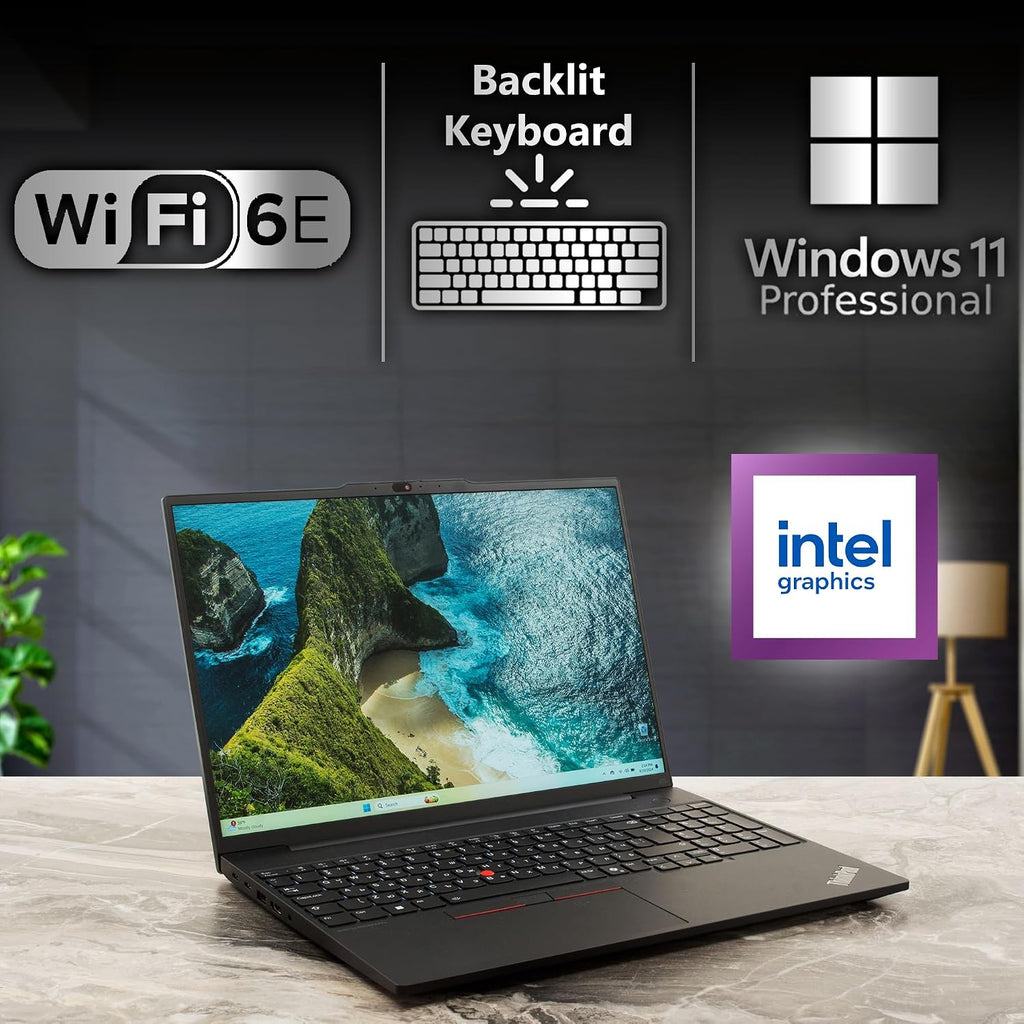 Lenovo ThinkPad E16 Gen 3, 16' FHD+, Intel Ultra 7 255H, 16GB DDR5 RAM, 512GB NVMe, Fingerprint, Backlit Keyboard, WiFi 6E, RJ-45, FHD Webcam, Windows 11 Pro, AI Business Laptop - Black