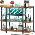 Unikito Wine Rack Table with Socket and LED Light, Floor Bar Cabinet for Liquor and Glasses, Wood Coffee Bar Table with Adjustable Wine Rack, FreeStanding Sideboard and Buffet Cabinet, Rustic