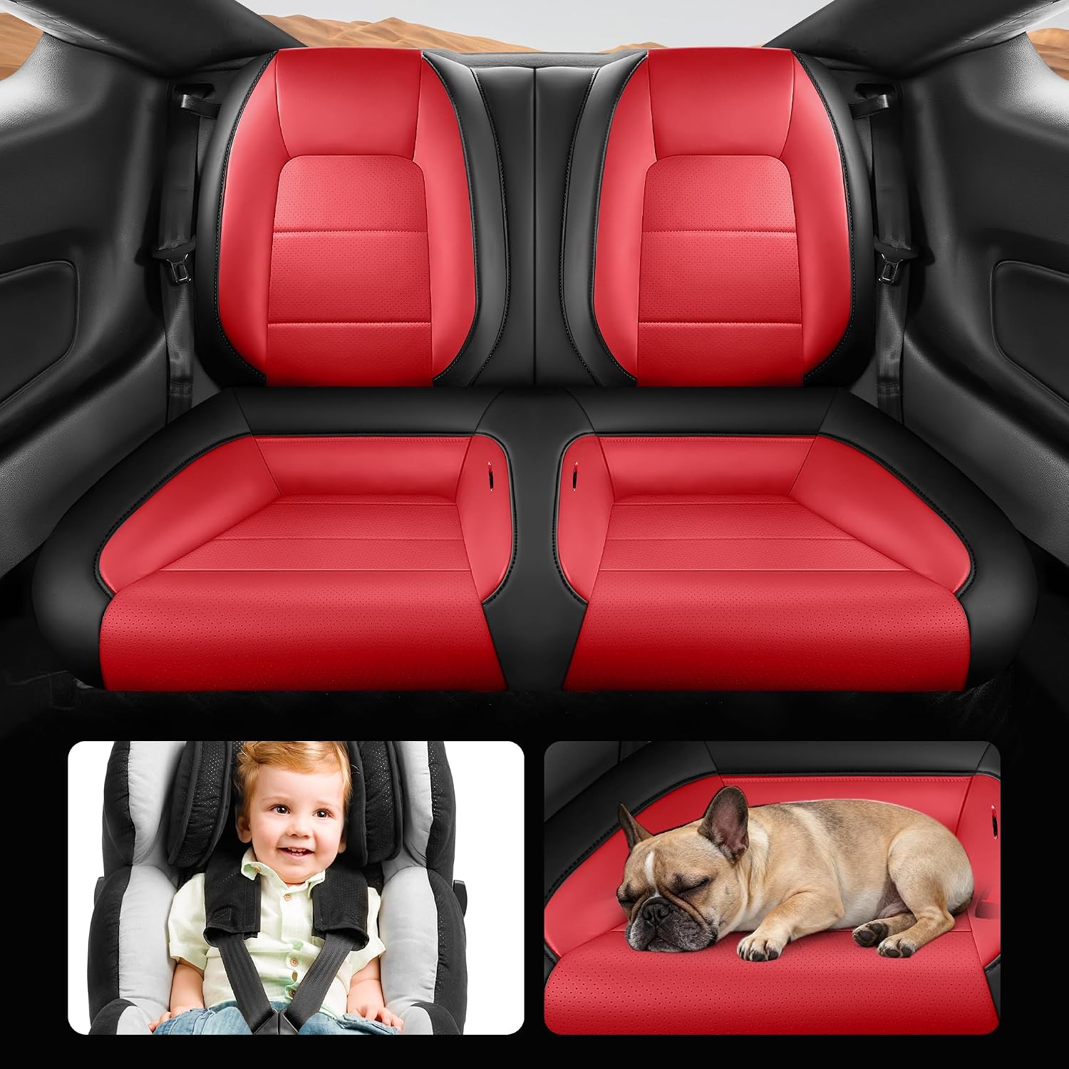 for Ford Mustang Seat Cover 2015-2026 Coupe Hardtop Nappa Leather Car Seat Cover Full Set (M-Red&Black)