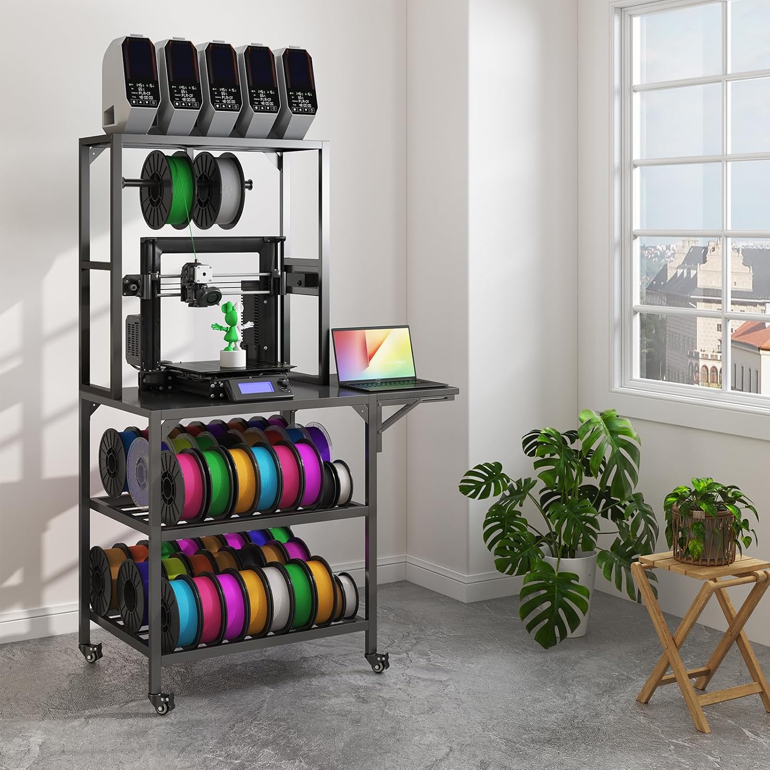 Heavy Duty 3D Printer Stand with Wheels - T-Shaped Filament Storage Rack, 2-Tier Workbench for 3D Printing Studio & Home Office, Supports 200+ LBS, Fits Most 3D Printers, Easy Assembly