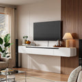 Fully-Assembled Floating TV Stand, 47IN High Gloss Wall Mounted Entertainment Center, Modern Media Console with Storage, Under TV Shelf for Bedroom Living Room White