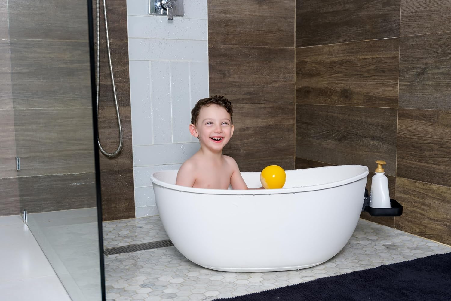 Luxury Baby Bathtub with Wooden Stand – 3-Stage Convertible, Ergonomic & Back-Saving Design (Black Bundle (Modern))