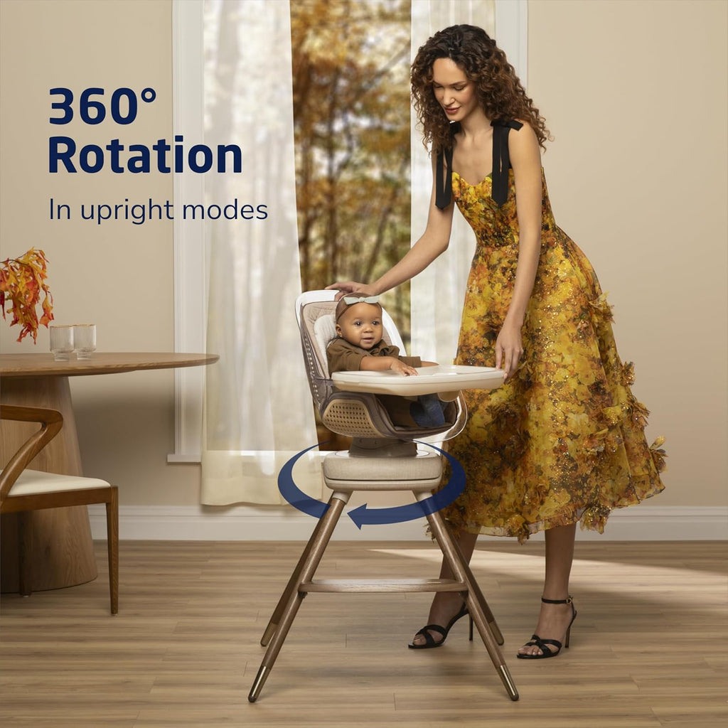 Maxi-Cosi Kiskadee 360 Rotating High Chair, 7 Modes, Infant to 5 Years up to 50 lbs, ClipQuik Magnetic Clip, 3-Position Tray, Washable Pad, Infant Recline, Booster Seat, Child Stool, Natural Heritage