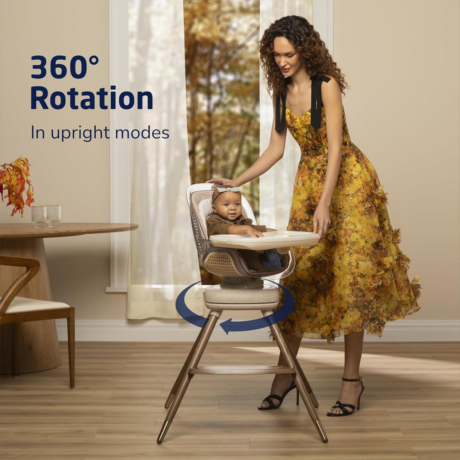 Maxi-Cosi Kiskadee 360 Rotating High Chair, 7 Modes, Infant to 5 Years up to 50 lbs, ClipQuik Magnetic Clip, 3-Position Tray, Washable Pad, Infant Recline, Booster Seat, Child Stool, Natural Heritage