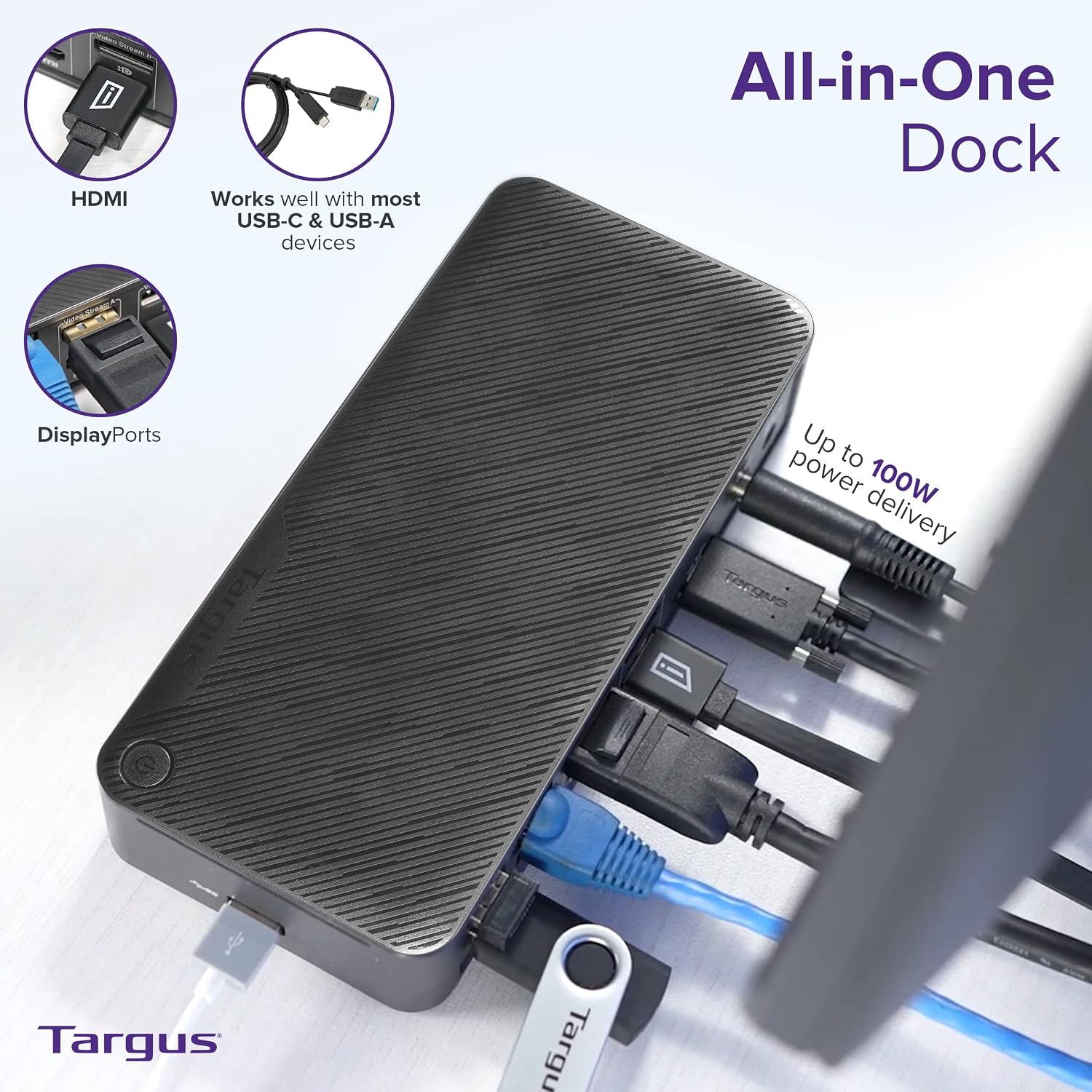 Targus USB C Docking Station Universal DV4K, USB C Laptop Docking Station Dual Monitor 2 HDMI, with Legacy Host Power Kit, Works w/Operating Systems Like Windows, Mac, Android, iOS (DOCK192USZ)