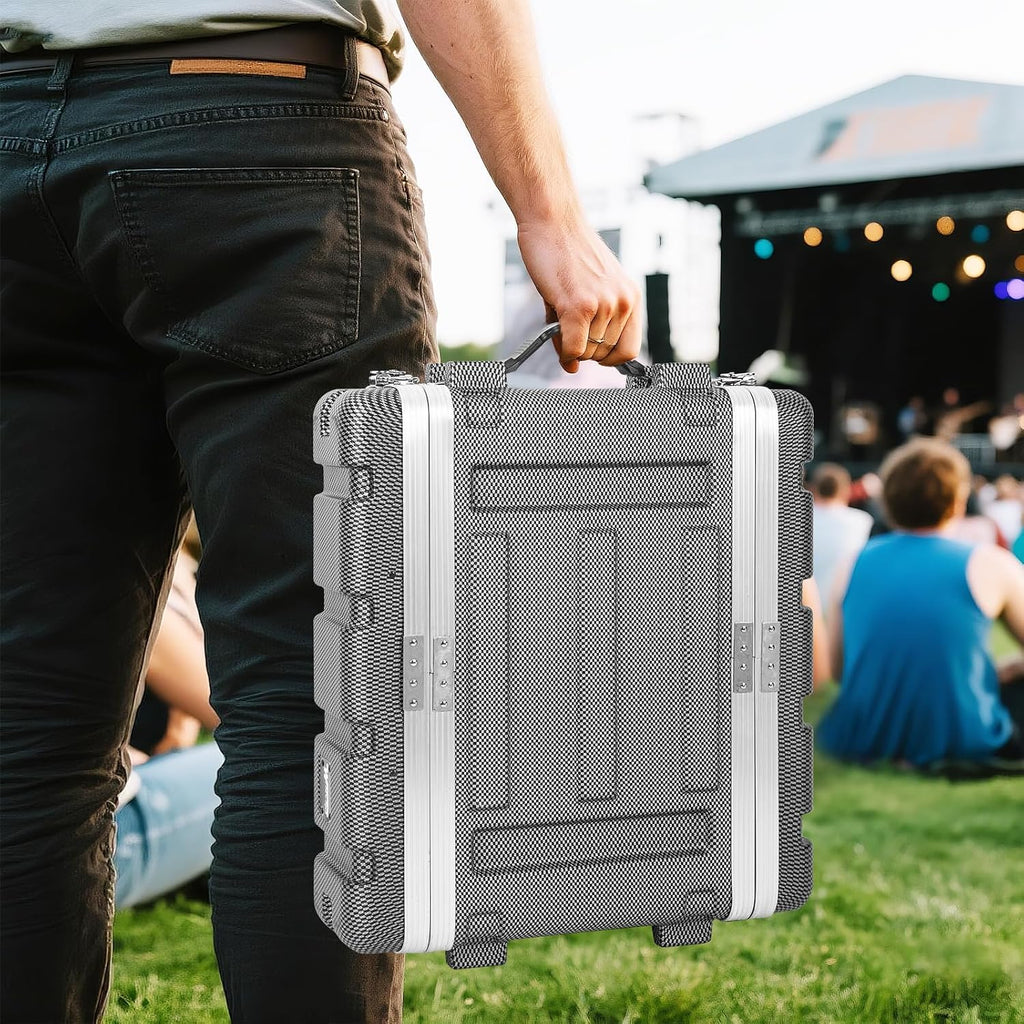 2U ABS Rack Case Shallow 12' Depth, 19' Rackmount Flight Road Travel Case, Waterproof Protective Hard Case with Customized Foam, Wireless Mic System Storage/Amp/Effect/DJ Mixer