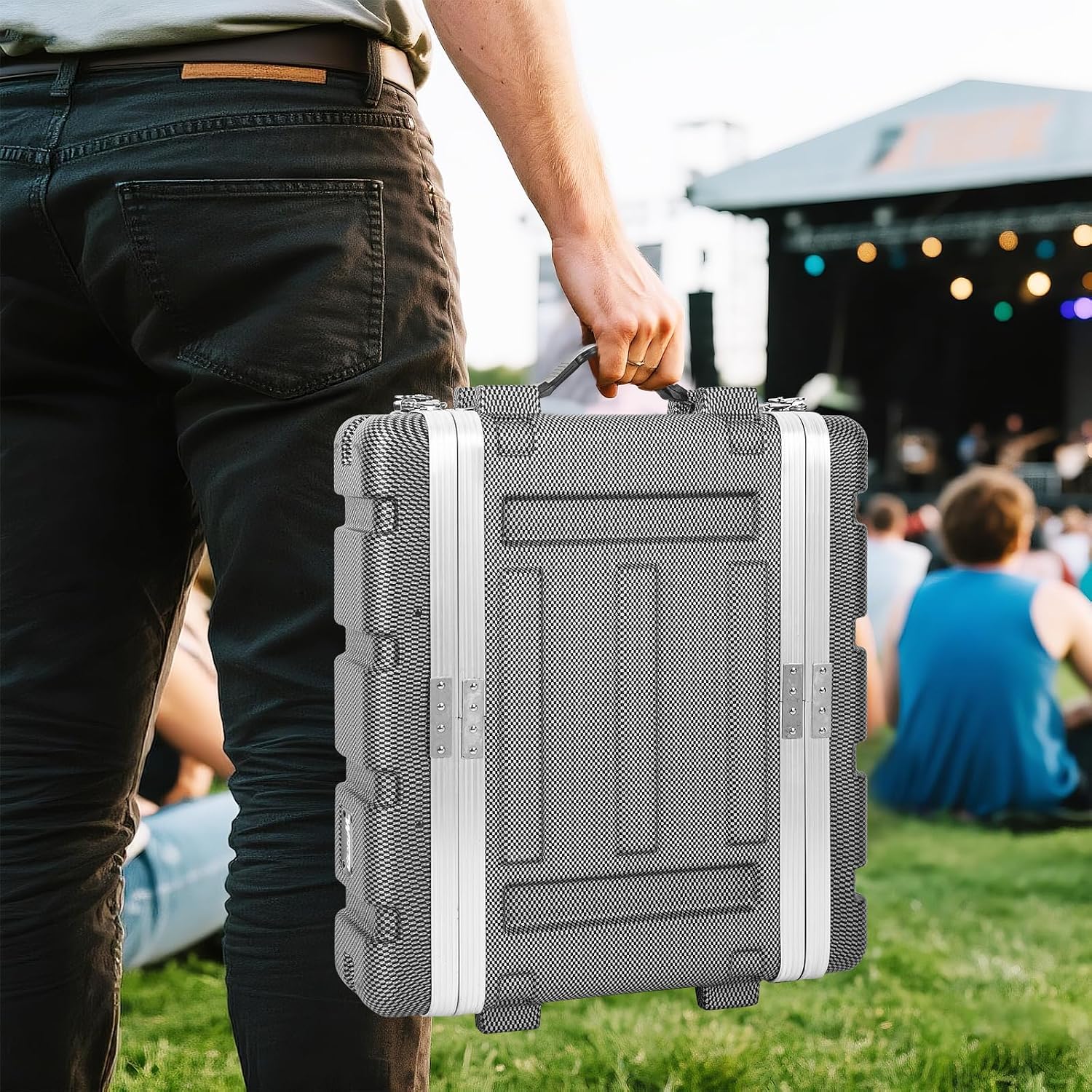 2U ABS Rack Case Shallow 12' Depth, 19' Rackmount Flight Road Travel Case, Waterproof Protective Hard Case with Customized Foam, Wireless Mic System Storage/Amp/Effect/DJ Mixer