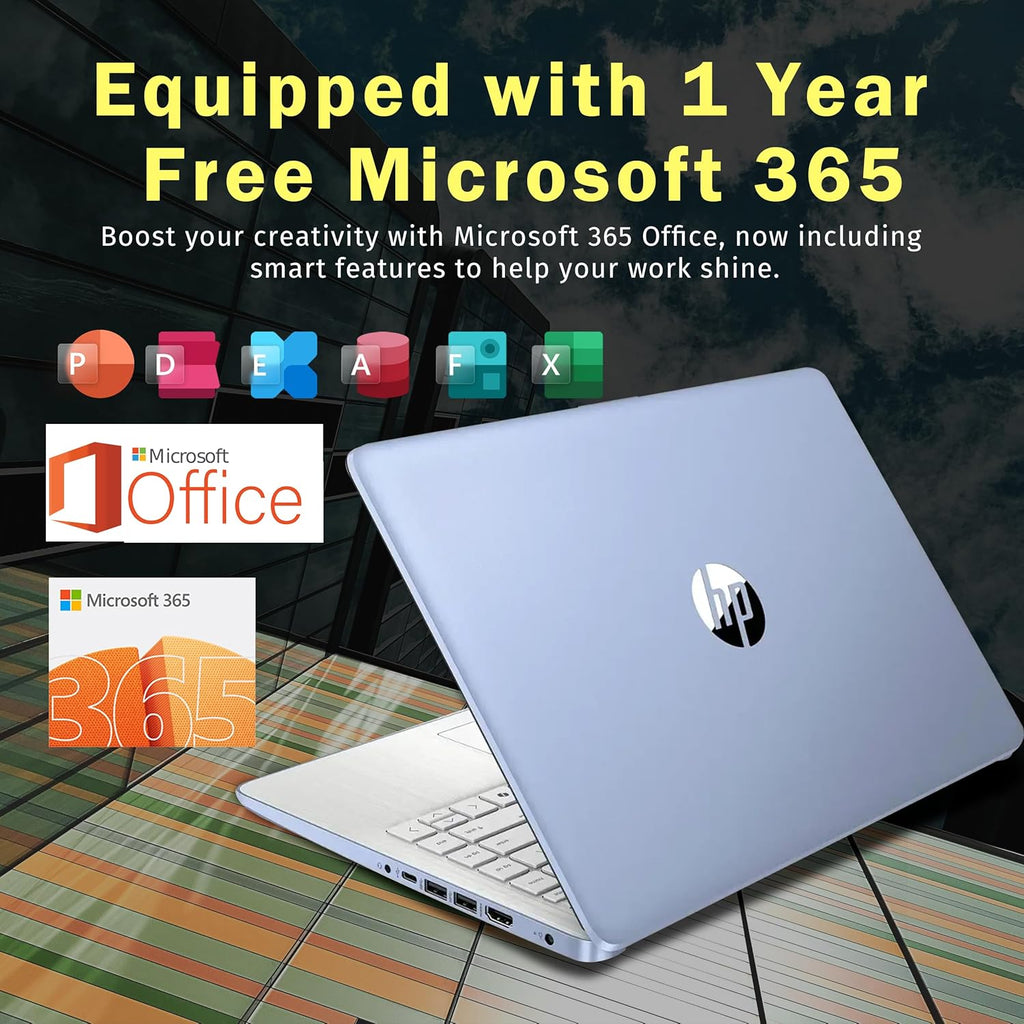 HP Stream 14' HD Laptop, Intel Processor N150, 16GB RAM, 1.12TB Storage(128GB UFS+1TB Docking Station Set), Intel Graphics, Webcam, Wi-Fi 6, 1 Year Office 365, Copilot, Fast Charge, Win 11, Blue