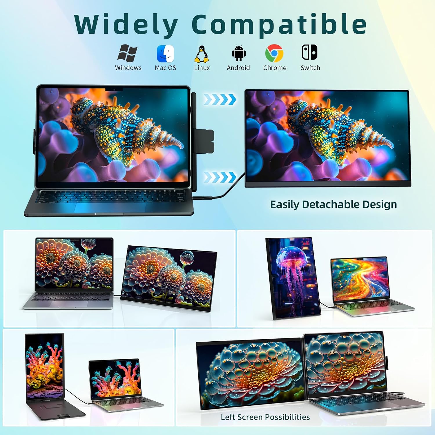 ROYY Laptop Screen Extender Dual Monitor - 15.6' Portable Monitor 85% NTSC IPS 1080P FHD Detachable Screen Extended Extra USB-C/HDMI Port Compatible with Wins Mac Dex Chrome Fits 13'-17' Laptops