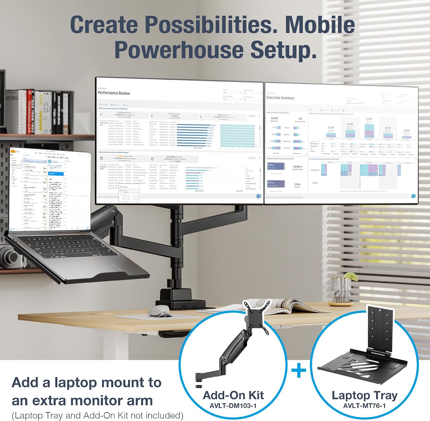 AVLT Dual 57 Inch Heavy Duty Stacking Monitor Arm Pole Top Mount with USB-C&A Ports-Black, Height Adjustable, Easy Install Top C-Clamp/Grommet w/Reinforcement Plates, VESA Compatible 200/100/75