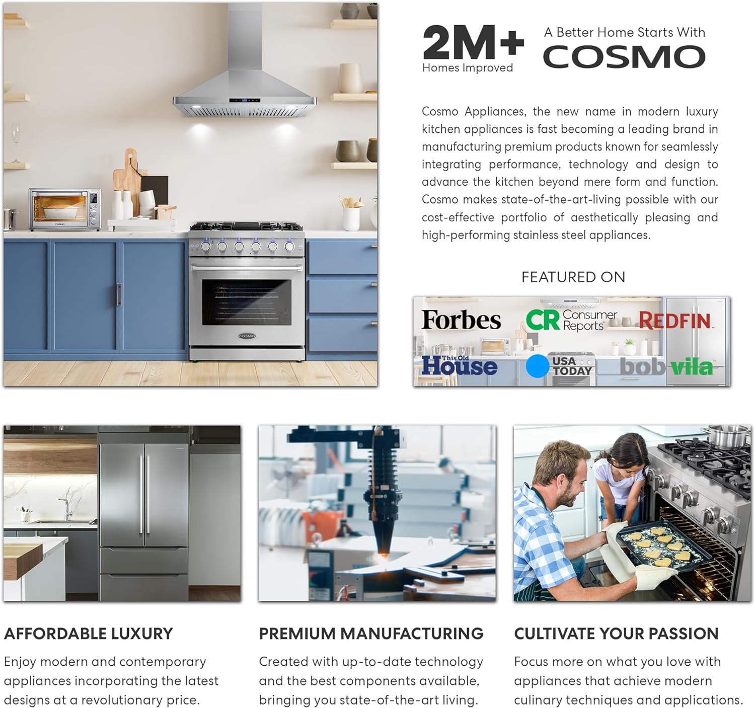 COSMO COS-DIC366 Drop-In Gas Cooktop with 6 Italian Made Sealed Burners, Cast Iron Grates, Metal Knobs, Liquid Propane Convertible, 36 inch, Stainless Steel