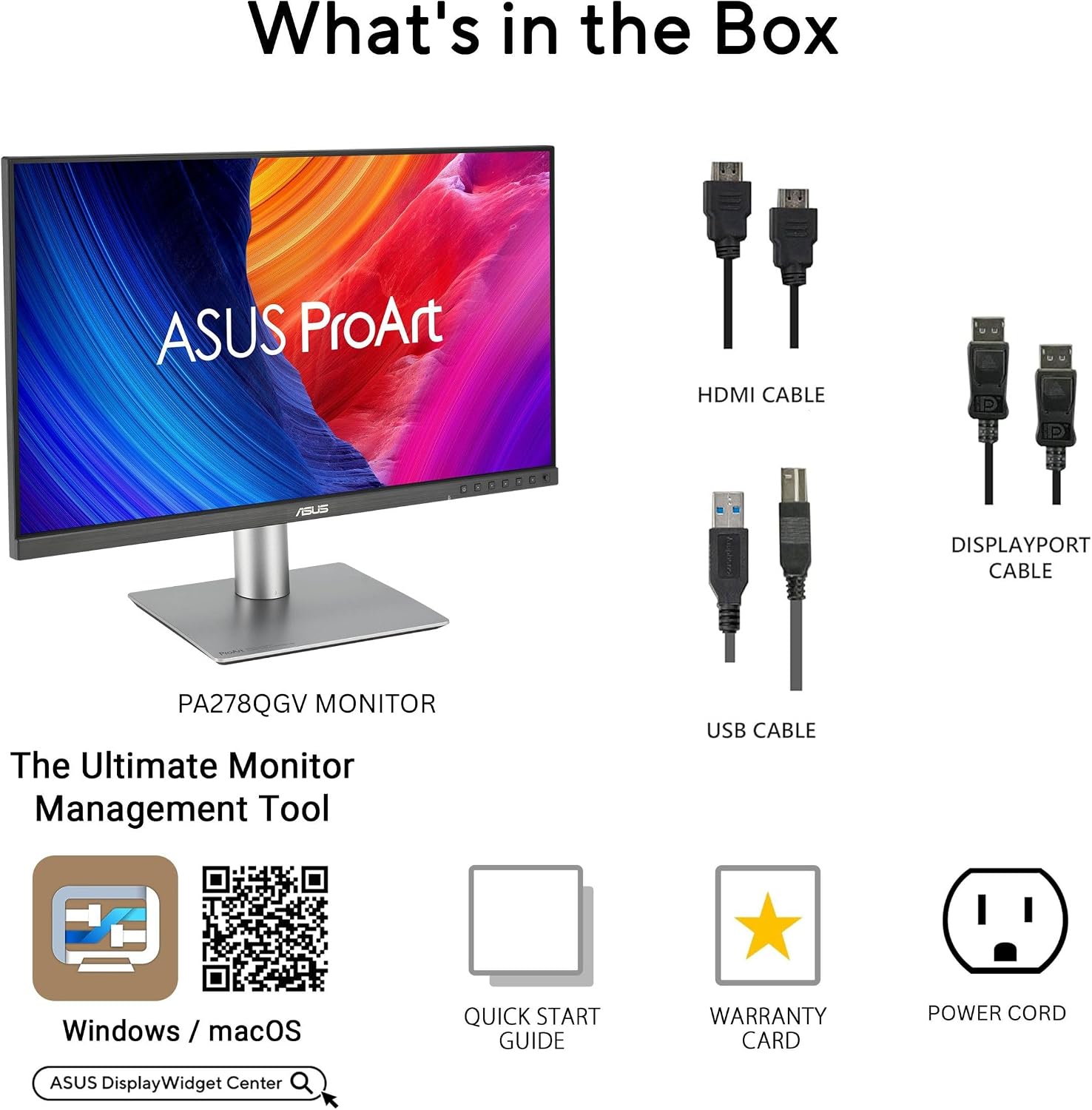 ASUS ProArt Display 27' 1440P Professional Monitor (PA278QGV) – IPS, QHD (2560 x 1440), 95% DCI-P3, Color Accurate, ΔE<2, Calman Verified, 120Hz, HDR-10, Light Sync, Ergonomic, 3 yr Warranty