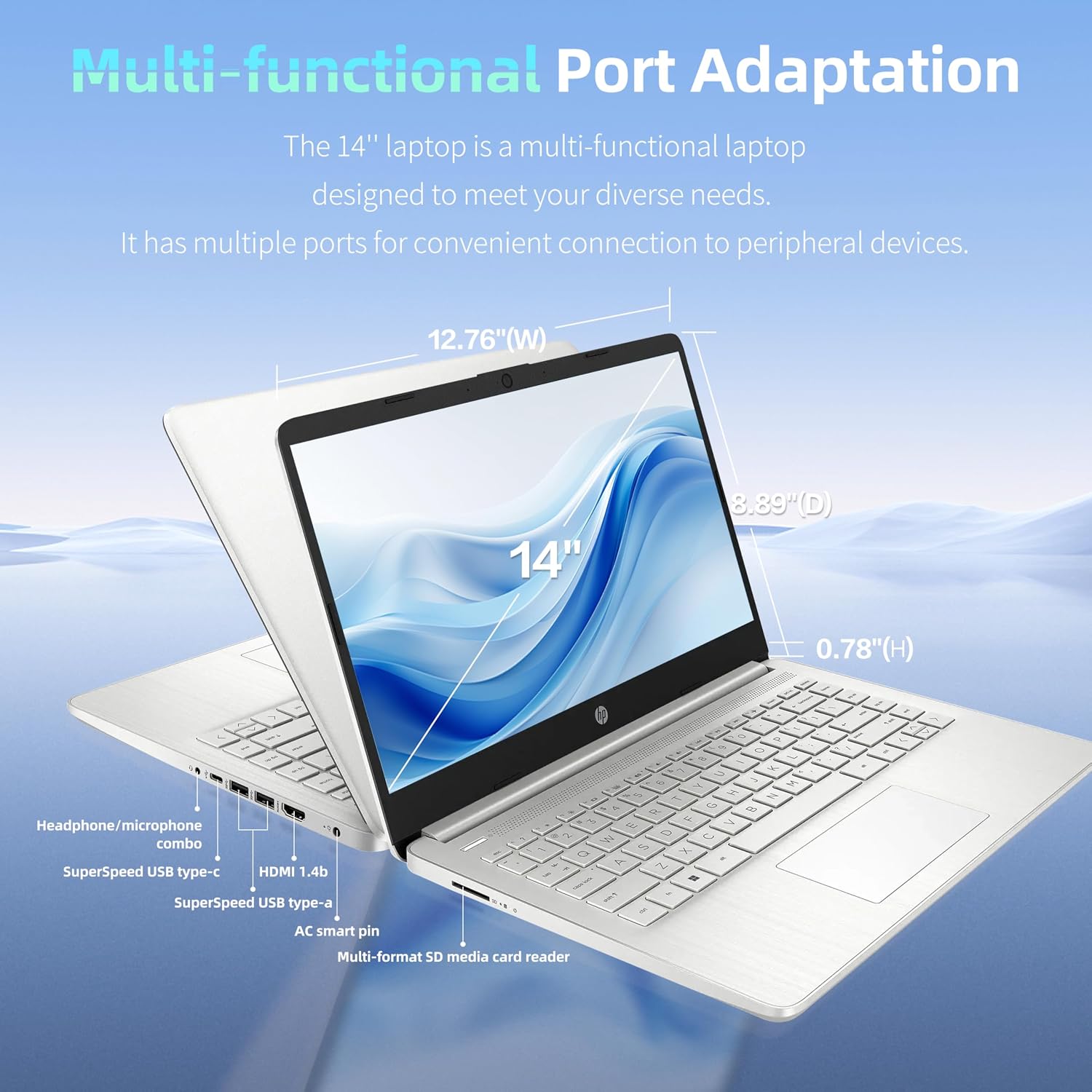 HP 14' Student Business Laptop Computer, Intel N150 CPU (Beat i3-1115G4), 8GB DDR4 RAM, 384GB Storage (128GB UFS + 256GB MSD), WiFi 6, BT 5.4, 1-Year Office365, Win11 Pro S, Natural Silver