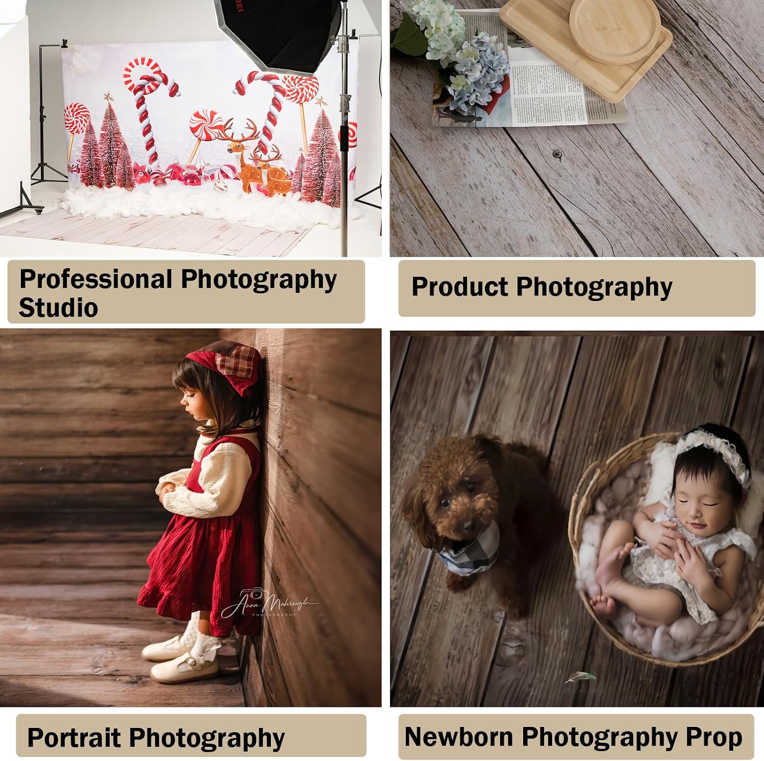 Kate Rubber Floor Mat for Photography - Deep Brown Wood Flooring Mat - Newborn Photography Drops - 8x5ft