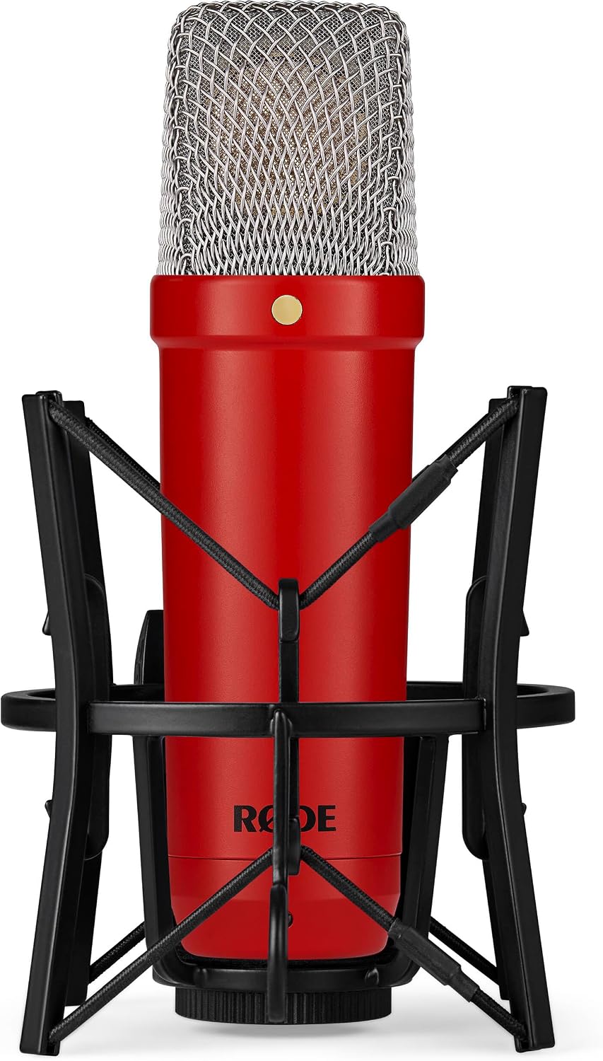 Rode NT1 Signature Series - Red Condenser Microphone with SM6 Shockmount, Tripod Base Microphone Stand and Pop Filter
