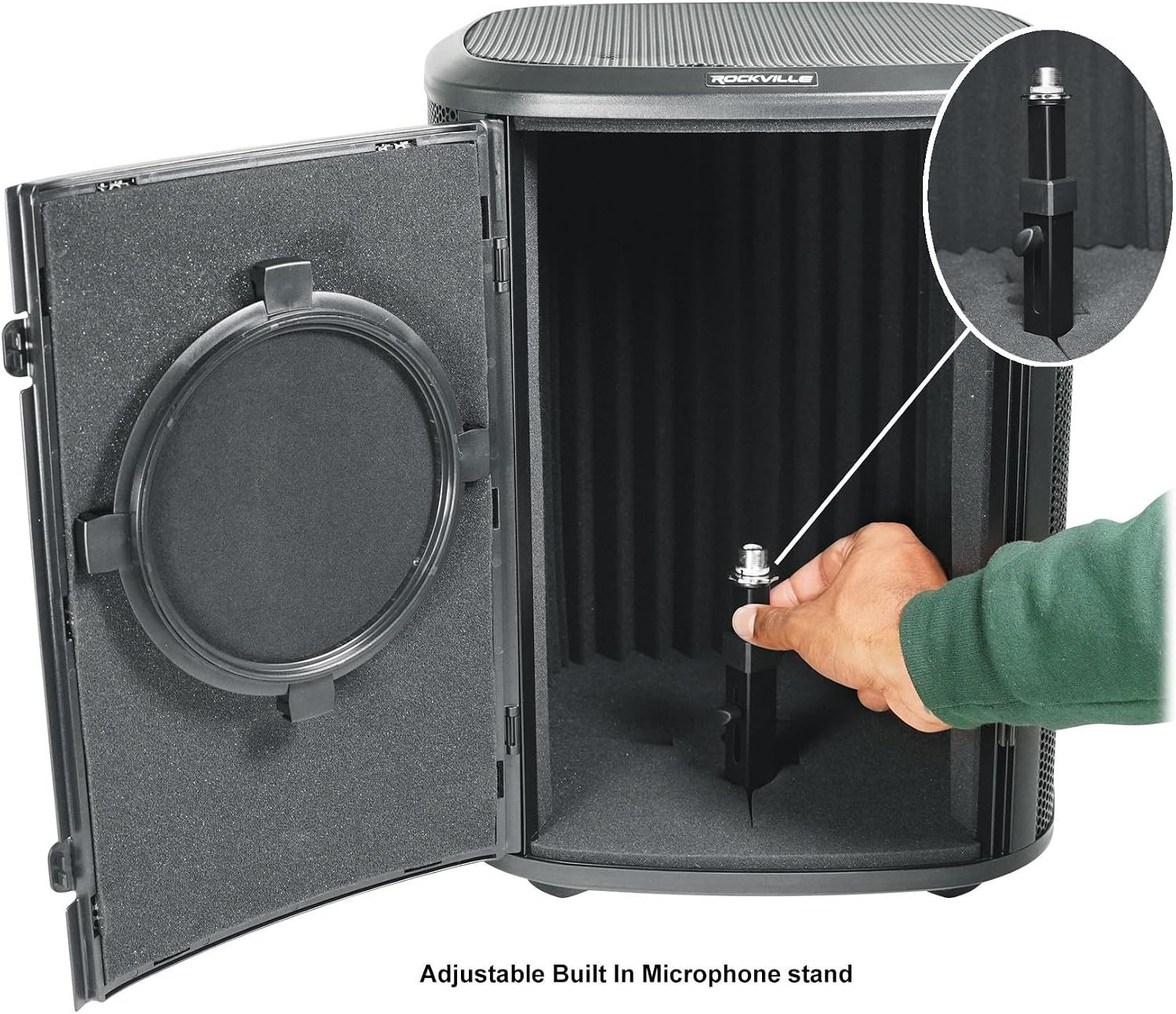Rockville Microphone Bundle: ISOBOX Sound Isolation Box with Mic Stand & Pop Filter, RVMIC4 v2 Round-Base Pro Mic Stand with Quick-Release Hand Clutch, 2-items