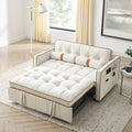 3 in 1 Sleeper Sofa Couch Bed, Small Tufted Velvet Convertible Loveseat Futon Sofa w/Pullout Bed, Adjustable Backrest, Cylinder Pillows for Living Room Apartment, Easy to Assemble, Beige, 55.5'