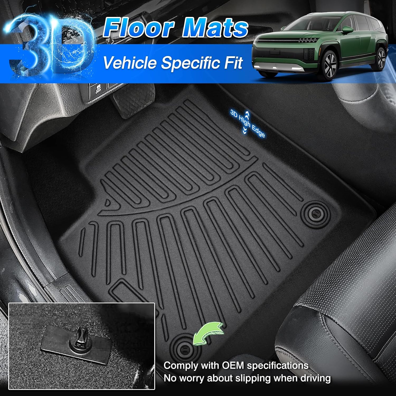 Ioniq 9 Floor Mats - Car Mats for Hyundai Ioniq 9 6 Seats 2025, All Weather Floor Mats and Cargo Liner for Ioniq 9 Accessories, Heavy Duty Rubber Mats, Car Accessories