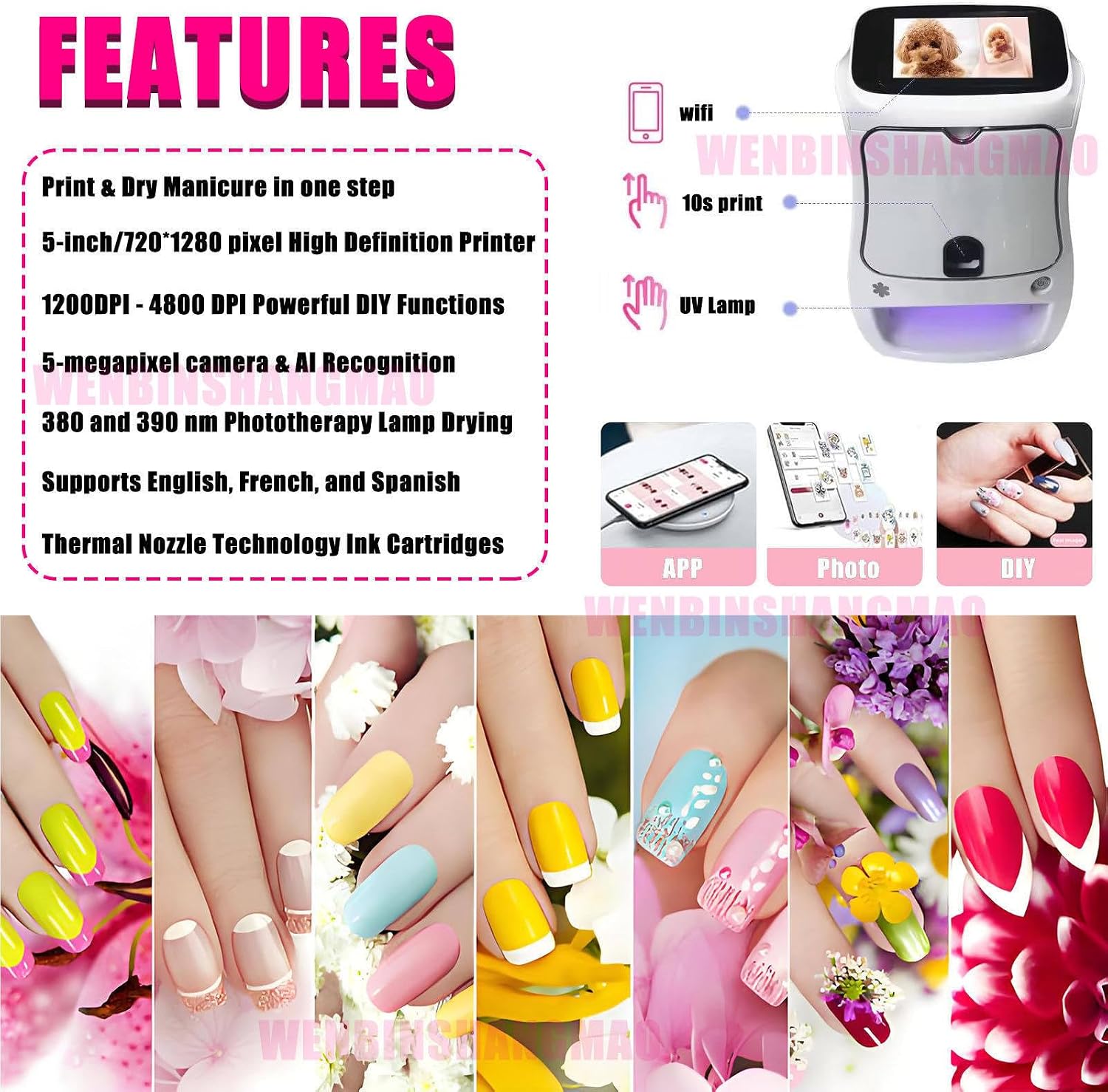 Portable Digital Nail Printer Machine, Automatic 3D Nail Painting Machine with Touch Screen /1000+ Designs, Smart DIY Nail Art Printing Machine for Home Nail Salon Cute Girls