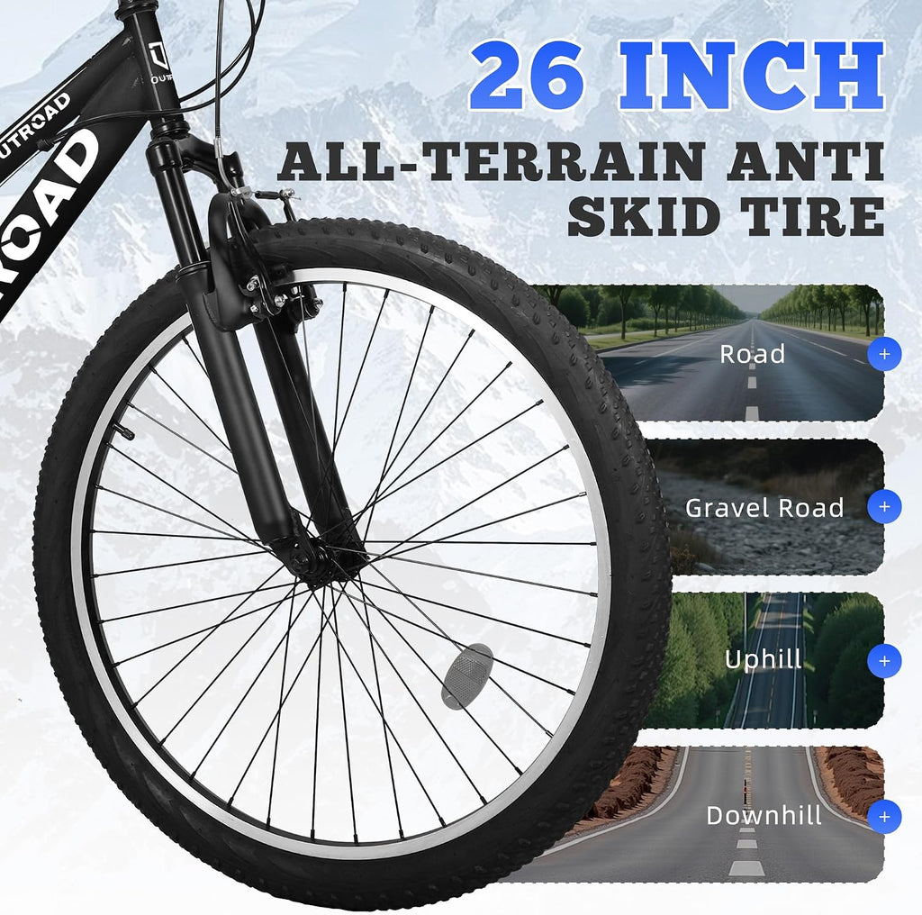 Max4out 26 inch Mountain Bike Dual Full Suspension, Outdoor Hybrid Bikes,7-Speed/High-Carbon Steel, for Men Women Adult, MTB Bicycle with Suspension Fork,Sleek Colors
