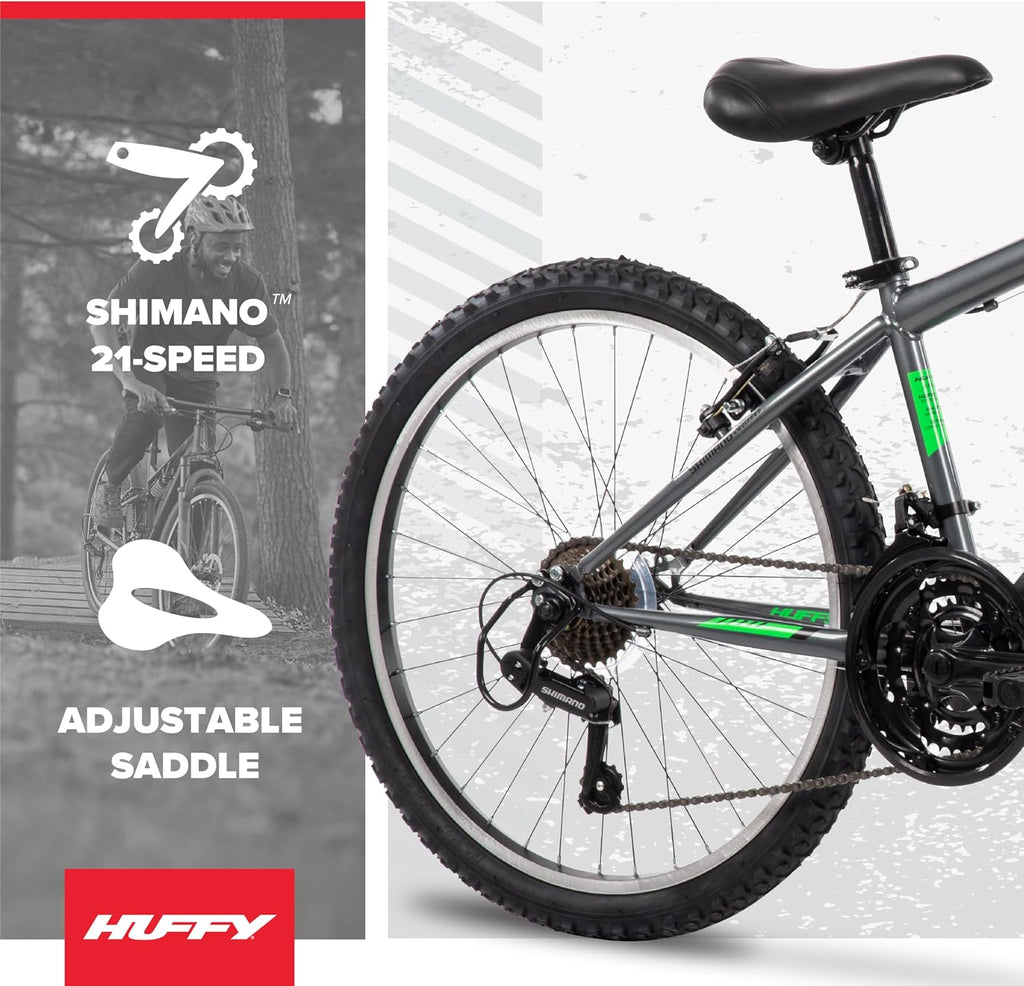Huffy Stone Mountain Bike for Men and Women, 20'/24'/26', 6-Speed (20') or 21-Speed, Front or Dual Suspension (Varies), Multiple Colors, Adjustable Saddle, Shimano Equipped, All-Terrain Tires