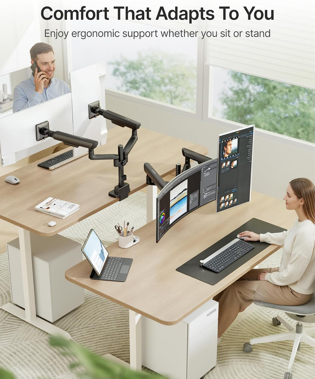 monTEK Dual Tall Monitor Arm with USB, Mechanical Spring Monitor Arm for 17-35' Screens, Adjustable Monitors Desk Mount Each Holds up to 24.2 lbs with C Clamp/Grommet, VESA 75/100mm