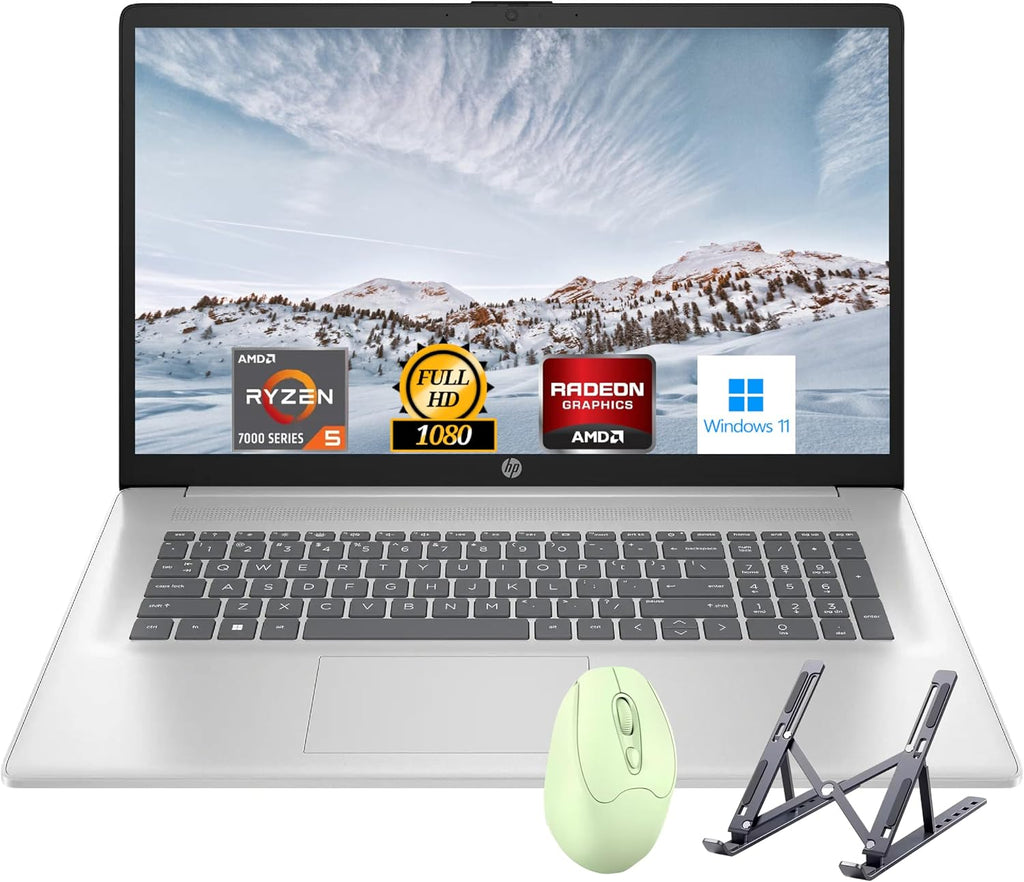 HP 17.3' Laptop, Full HD (1920 * 1080) Display, AMD Ryzen 5 Processor (Beats i7-11370H), 16GB RAM, 1TB SSD, Windows 11 Home, Webcam, Wi-Fi, Bluetooth, Natural Silver, Alpacatec Accessory