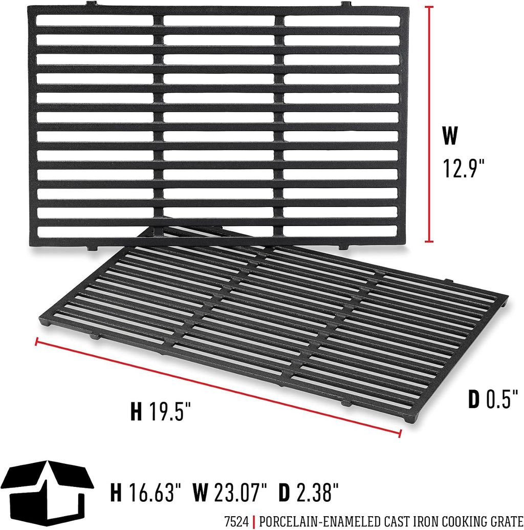 Weber Porcelain‑Enameled Cast‑Iron Cooking Grates 19.5' x 12.9' – Superior Heat Retention, Heavy‑Duty, Long‑Lasting Replacement Grates, Genuine Weber Grill Replacement