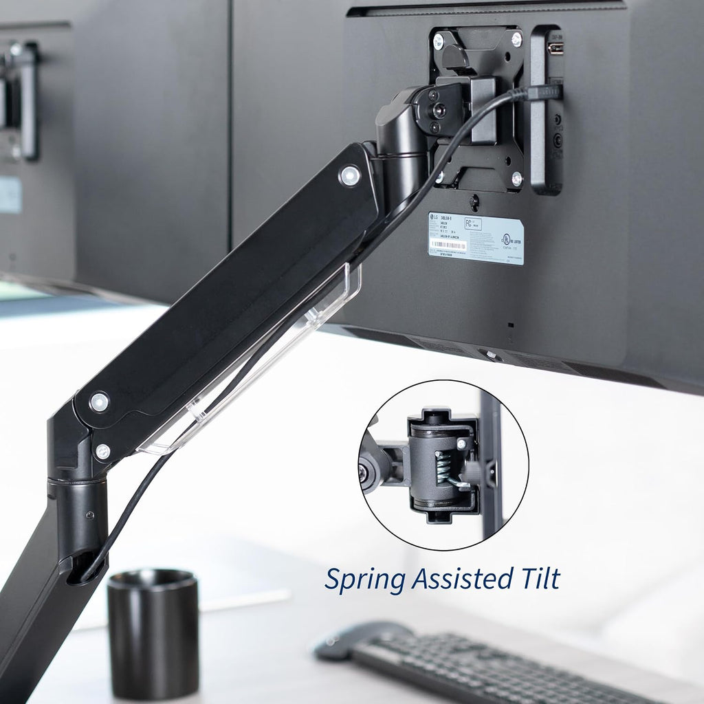 VIVO Premium Aluminum Heavy Duty Arms, Fits 2 Ultrawide Monitors up to 38 inches, Widescreen Dual Monitor Desk Mount with Instant Pneumatic Spring Height Adjustment VESA Stand, USB 3.0, STAND-V102G2U