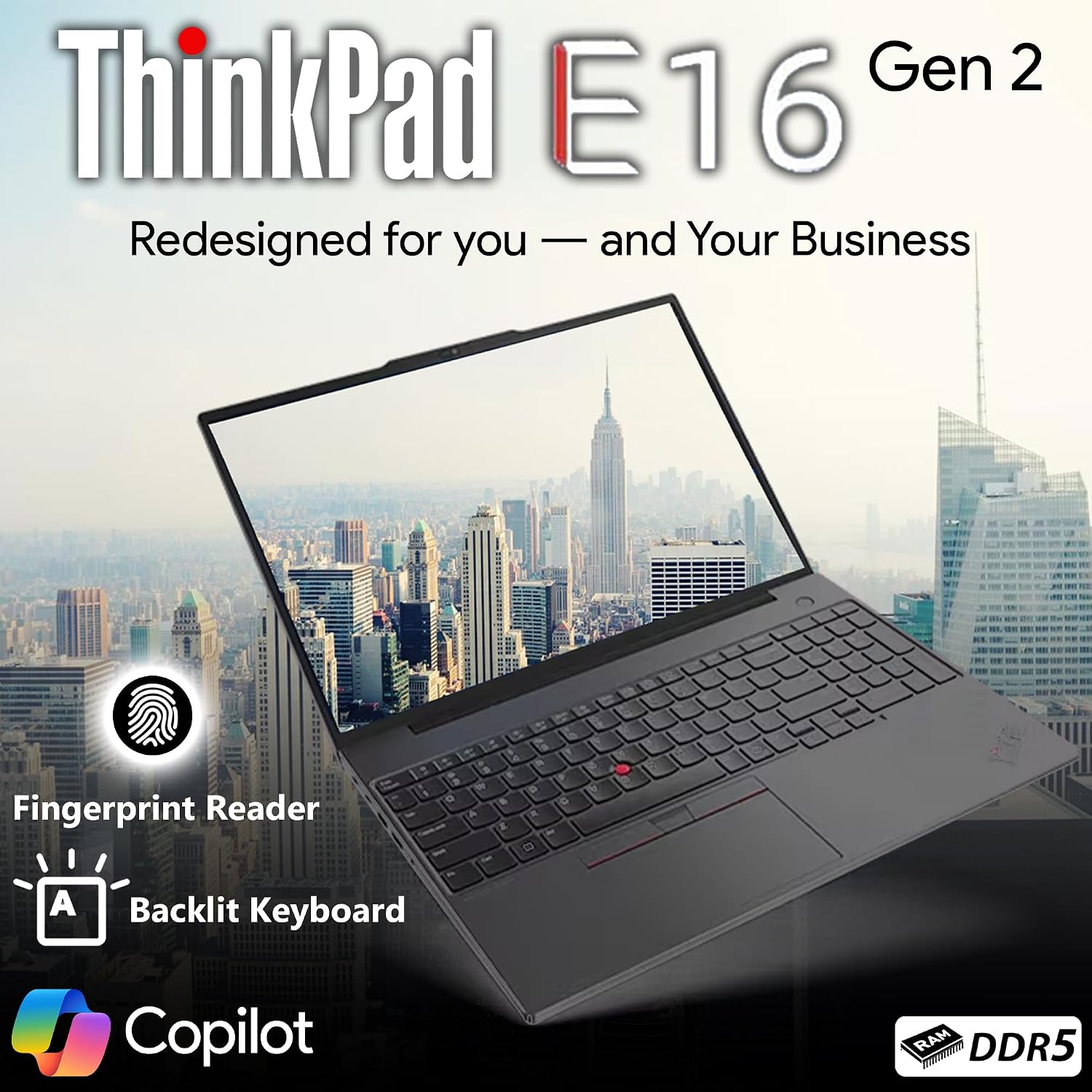 Lenovo ThinkPad E16 Gen 2, FHD+ 16' Touchscreen, AMD Ryzen 7 7735U, 24GB RAM, 512GB SSD, Fingerprint, Backlit Keyboard, WiFi 6E + BT, RJ-45, FHD Webcam, Win 11 Pro, AI Business Laptop