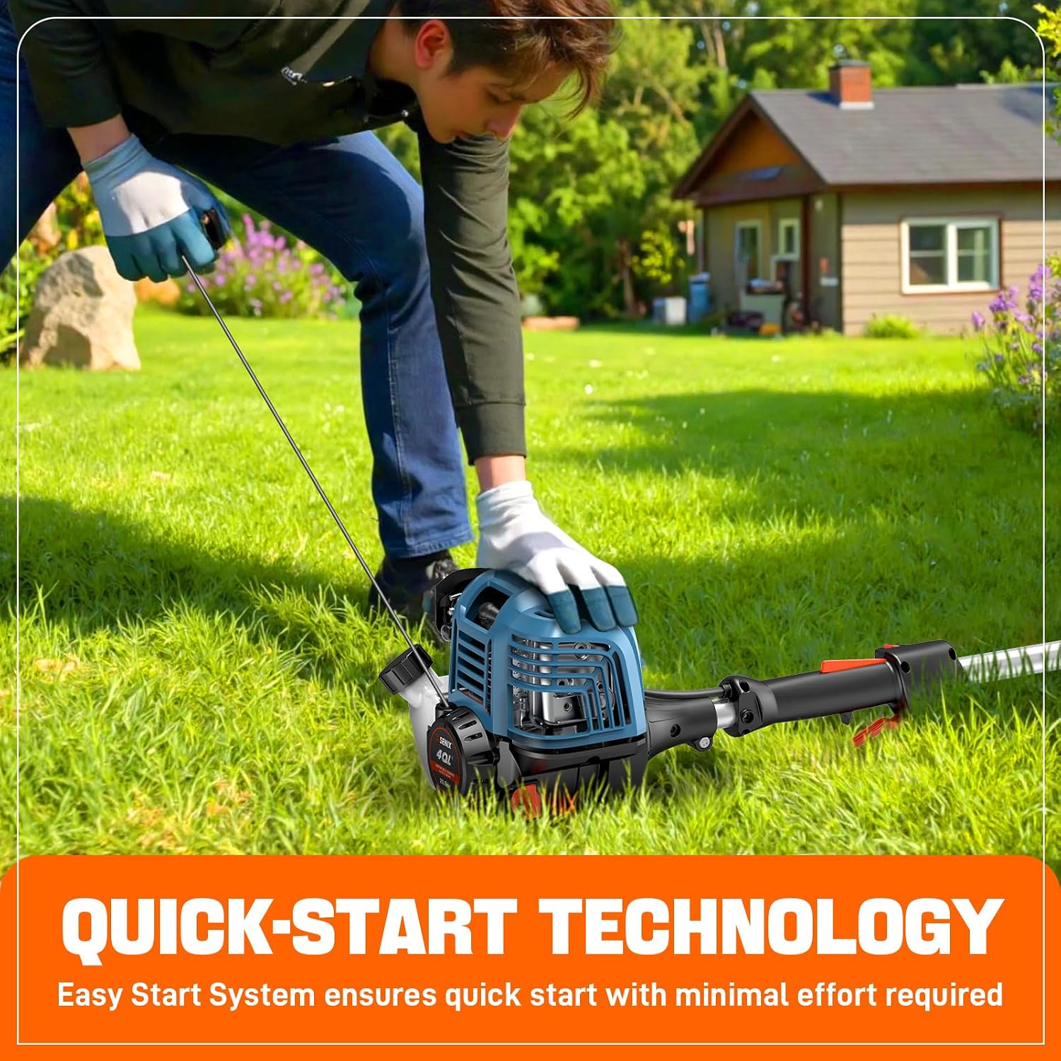 SENIX 4QL 26.5 cc Gas Weed Wacker, GTC4QL-L String Trimmer and Edger Lawn Tool with Curved Shaft, Front D-Handle, Bump Feed, 17 Inch Cutting Width