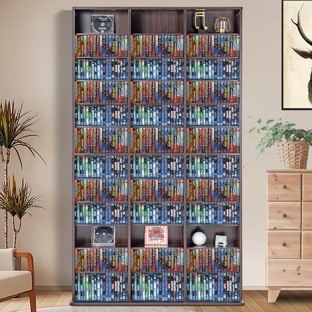 VEVOR Media Storage Cabinet, Adjustable DVD Cabinet, CD Storage, Protects & Organizes Music, Movie, Video Games or Memorabilia Collections-Espresso