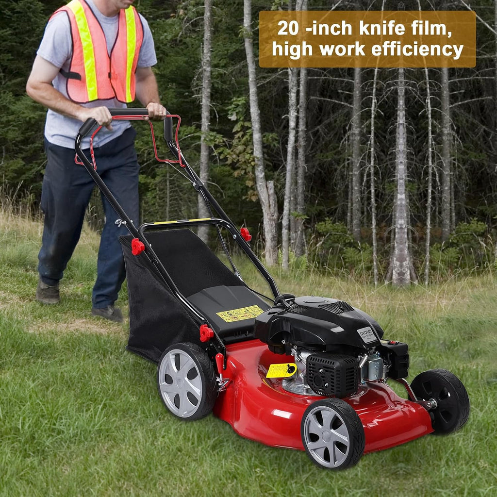 Gas Lawn Mower Self Propelled,141cc OHV Engine with Air Cooling, 20' Steel Deck, 3-in-1 Cutting System, 8-Level Height Adjustment, 20L Grass Catcher, Foldable Design Red (US Fast Arrival)