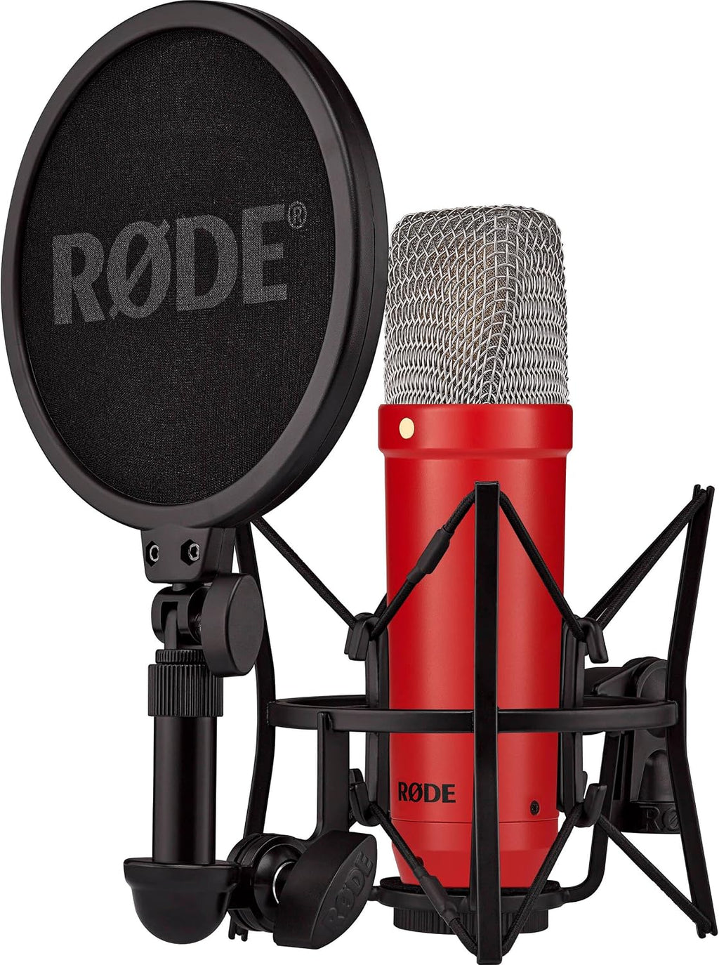Rode NT1 Signature Series - Red Condenser Microphone with SM6 Shockmount, Tripod Base Microphone Stand and Pop Filter