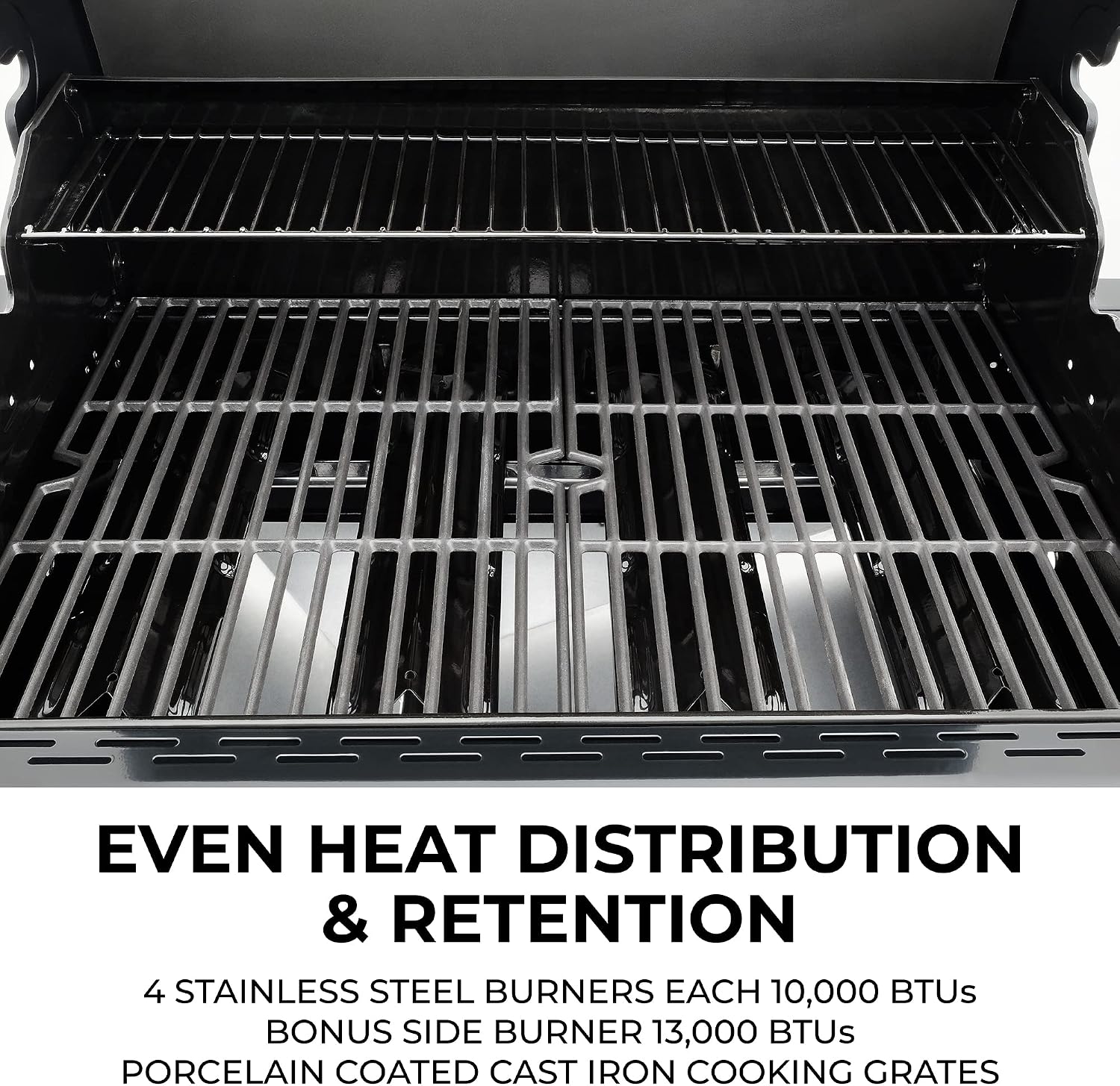 Kenmore 4-Burner Gas Grill with Side Burner, Outdoor BBQ Grill, Propane Gas Grill, Cast Iron Cooking Grates, Electronic Ignition, Warming Rack, Open Cart Design, 53000 BTUs, Black
