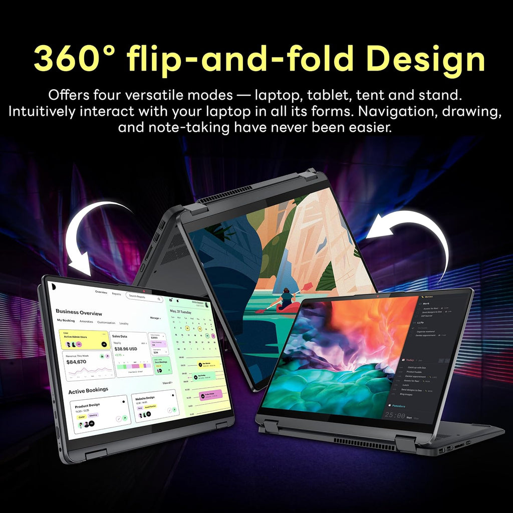 Lenovo IdeaPad Flex 5i 2-in-1 14' FHD+ Touchscreen Laptop, Intel i3-1215U, 8GB LPDDR4, 416GB Storage(256GB SSD +160GB Docking Station Set), Backlit Keyboard, Fingerprint Reader, Win 11 S, Storm Grey