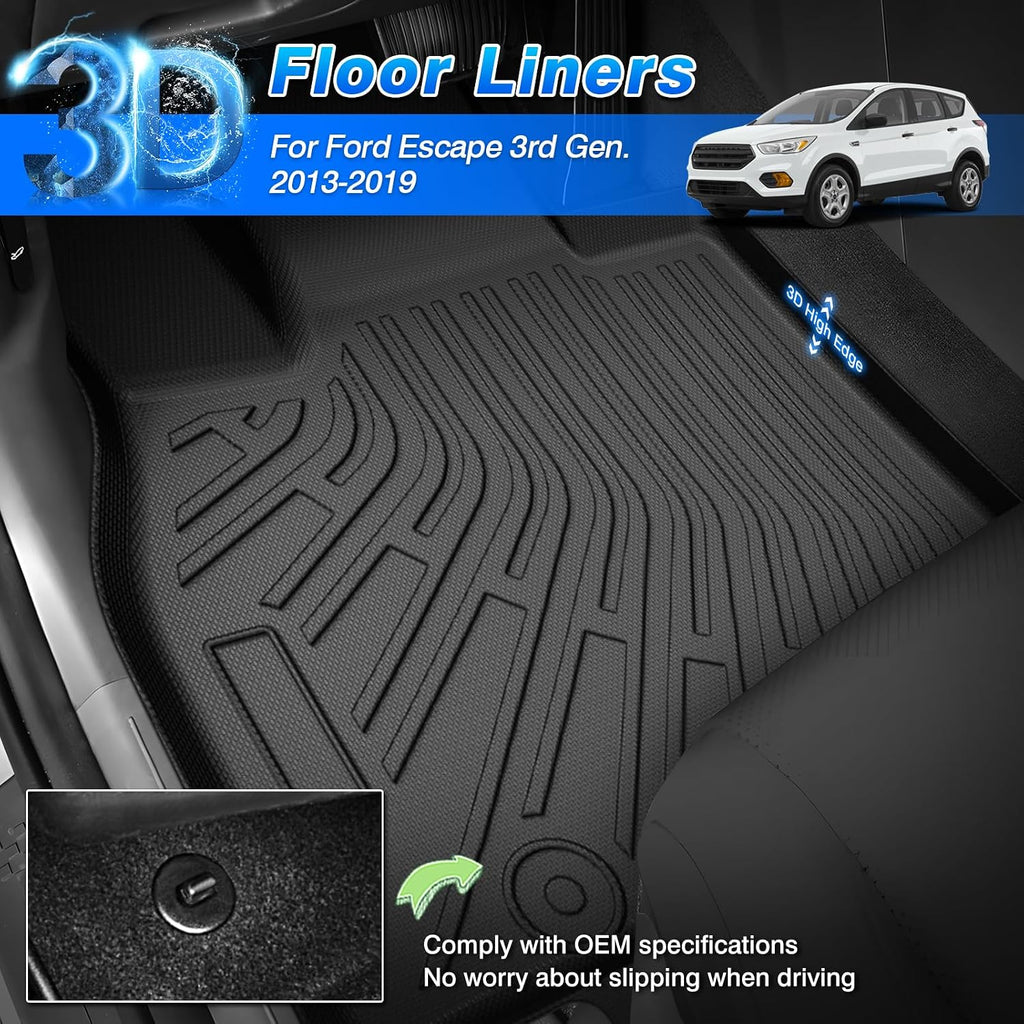 Escape Floor Mats & Cargo Liner w/Backrest Mat Fit for Ford Escape 2013-2019, All Weather Floor Mats for Escape Accessories Heavy Duty Waterproof