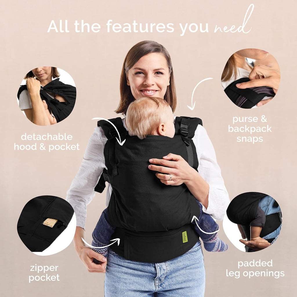Boba X Baby Carrier - Newborn to Toddler Adjustable, 2-in-1 Convertible Front and Backpack Carrier 7 to 45 lbs, Ergonomic Baby Carrier with Crossable Straps (Black Beauty)